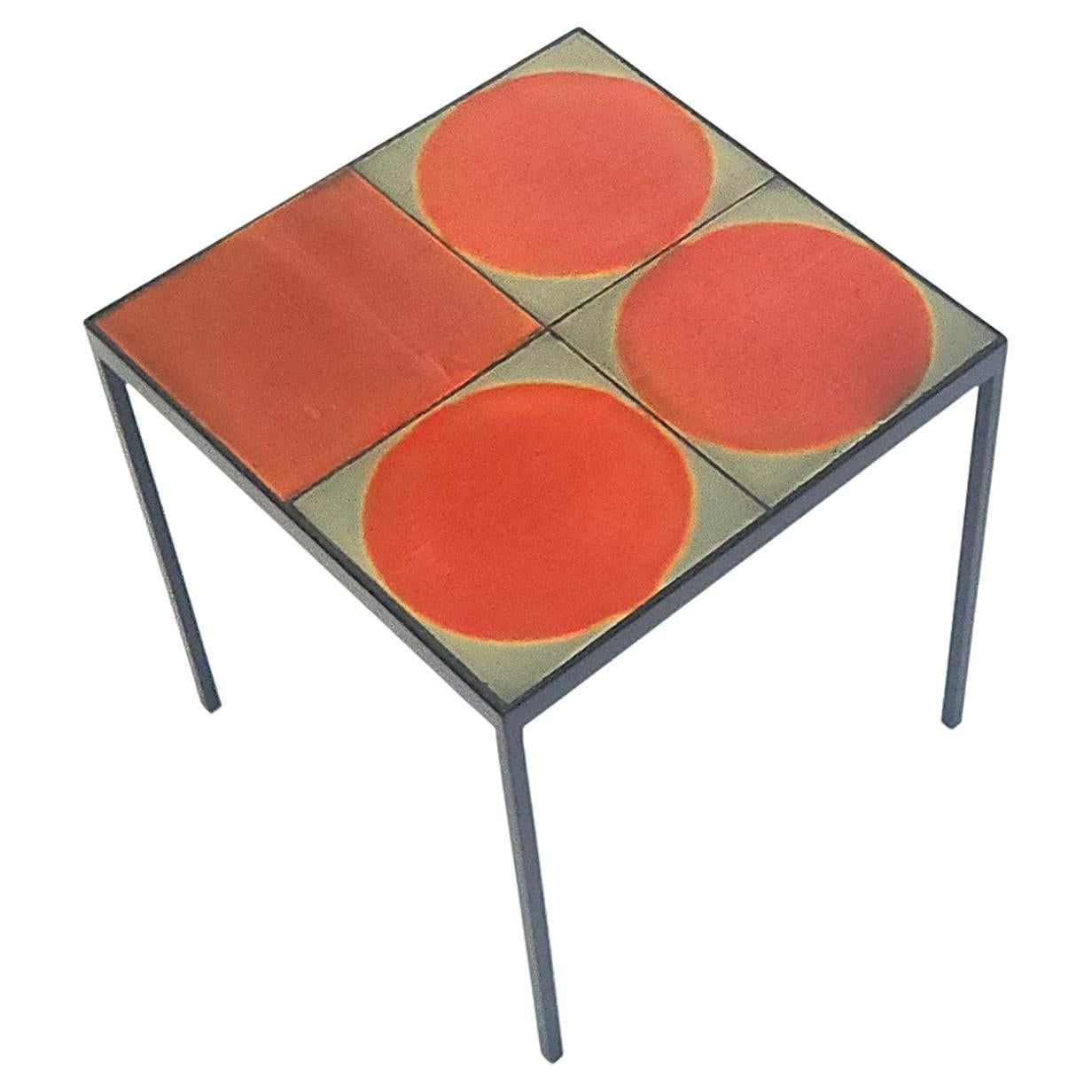 Gueridon Coffee Table with 4 Roger Capron Ceramic Tiles