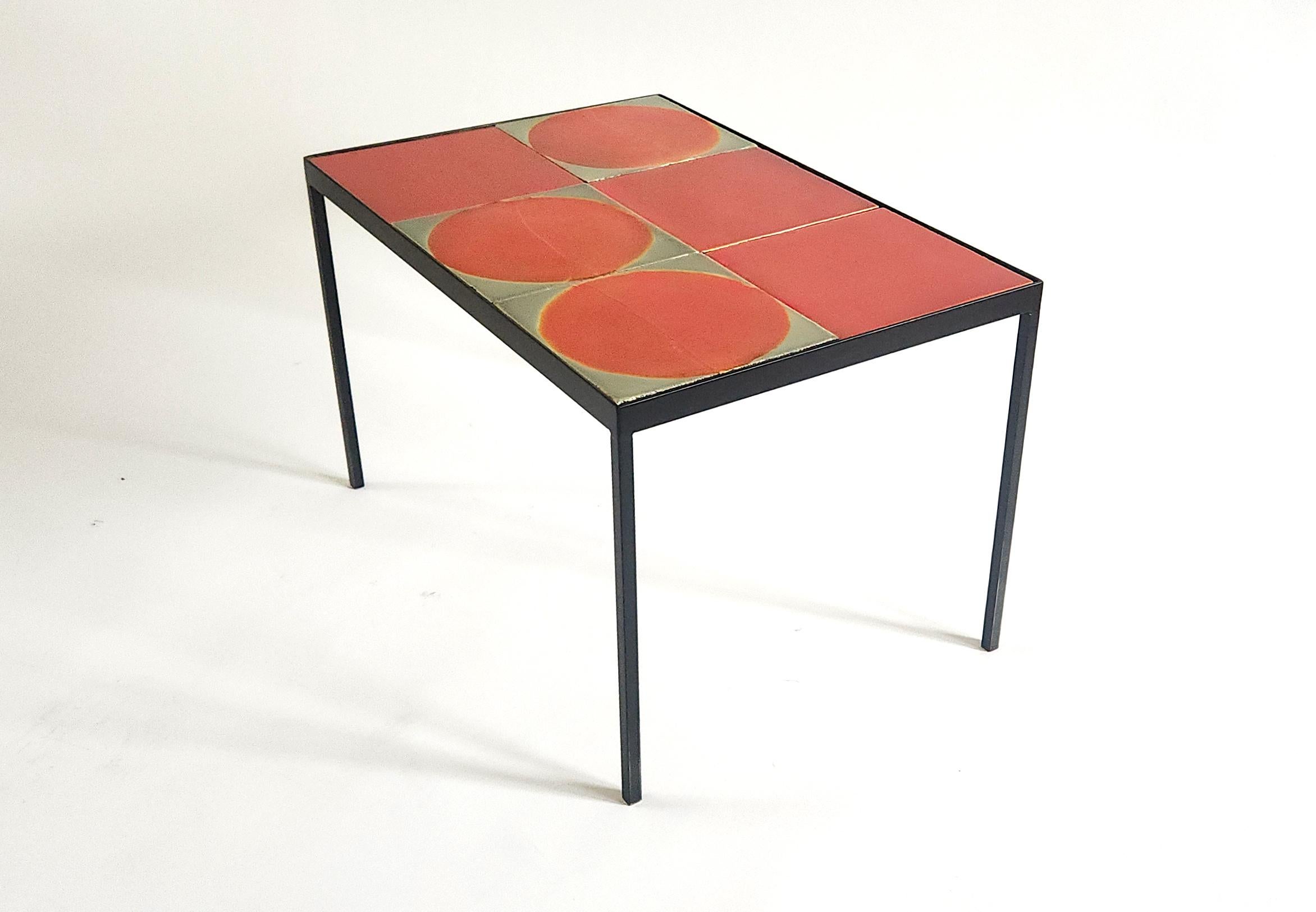 Gueridon Coffee Table with 6 Roger Capron Ceramic Tiles In New Condition For Sale In Stratford, CT