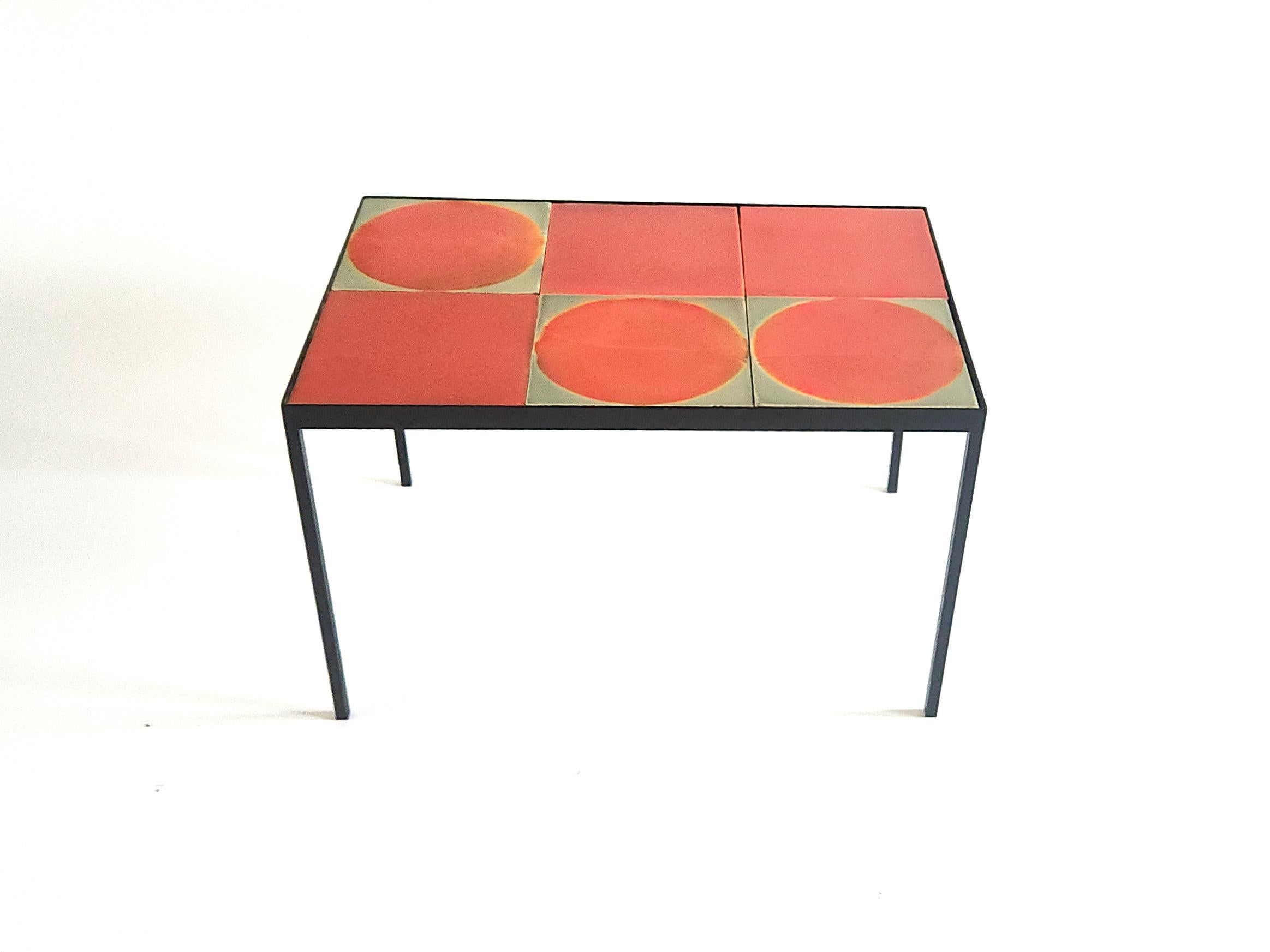 Contemporary Gueridon Coffee Table with 6 Roger Capron Ceramic Tiles For Sale