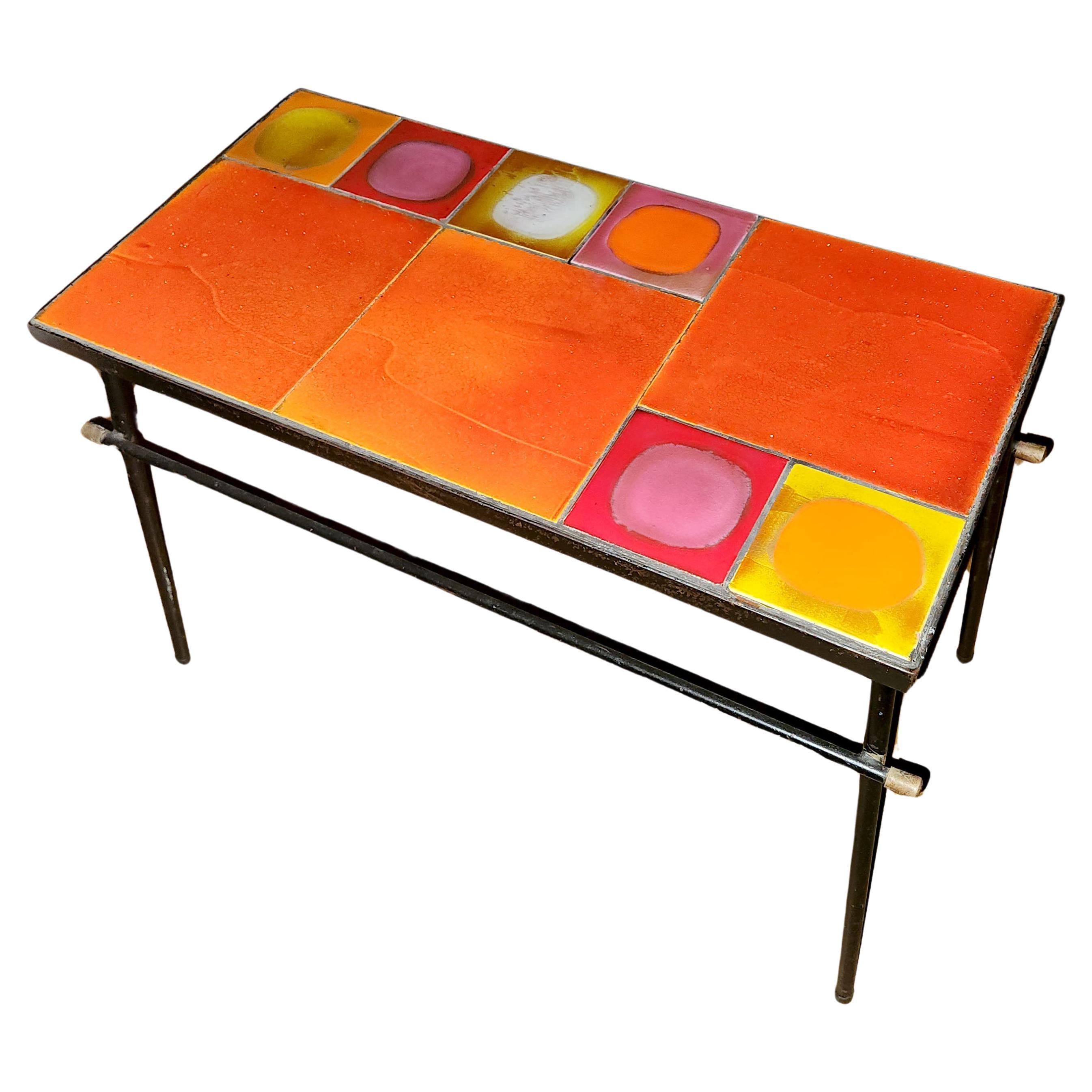 Gueridon Coffee Table with"Planètes" from the Red Series by Roger Capron For Sale