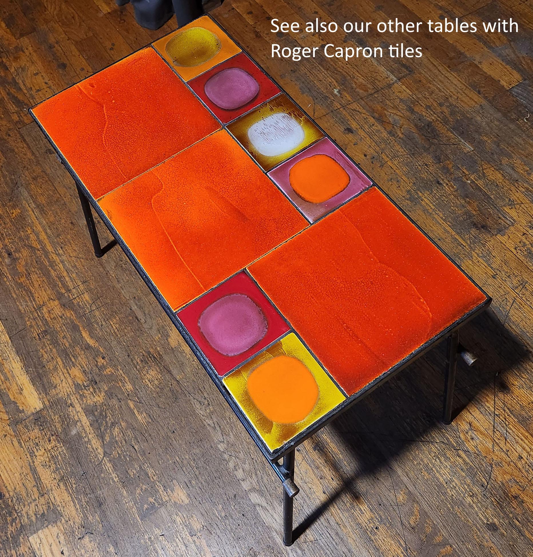 Gueridon Console / Coffee Table with 4 Ceramic Tiles by Roger Capron In New Condition For Sale In Stratford, CT