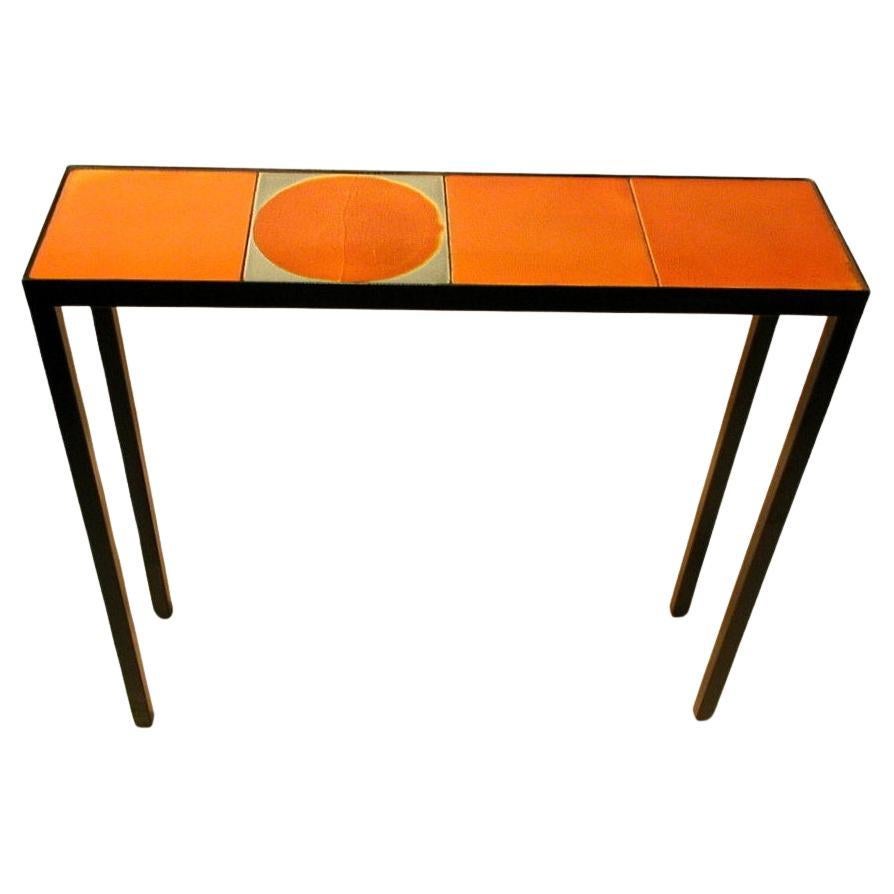 Gueridon Console / Coffee Table with 4 Roger CapronCeramic Tiles For Sale