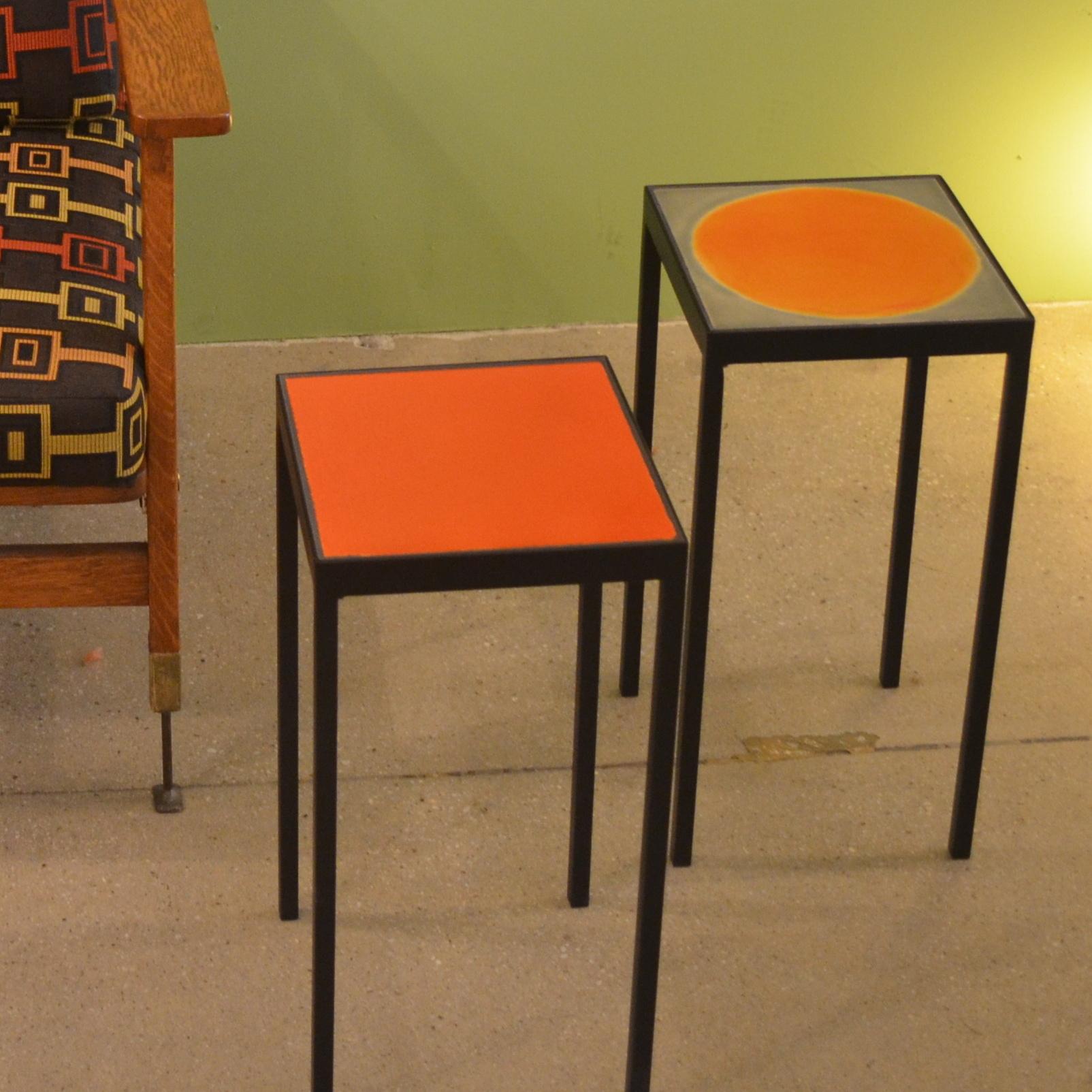 Mid-Century Modern Gueridon Designed Baby Side Table with a Solid Red Roger Capron Tile  For Sale
