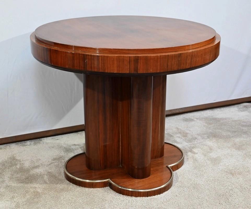 Art Deco mahogany pedestal table, attributed to the renowned French designer and decorator Jules-Emile Leleu (1883-1961). Awarded an Officer of the Order of Arts and Letters, Leleu is known for furnishing major French ocean liners and administrative