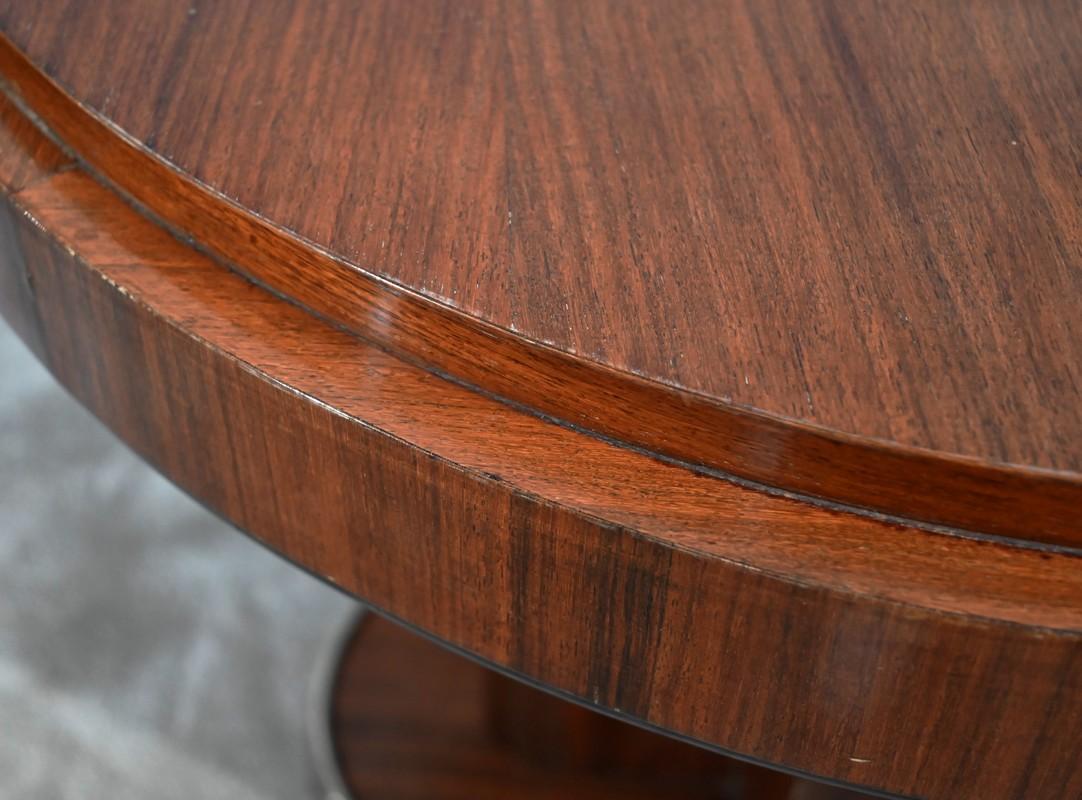 Metal Mahogany pedestal table, attributed to J. Leleu, Art Deco – 1940 For Sale