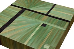 guéridon in green straw marquetry, by les2ebenistes