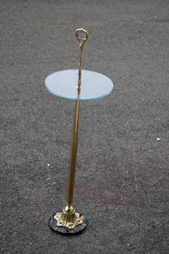 Guéridon italien des années 1950 en laiton, verre et marbre Portoro