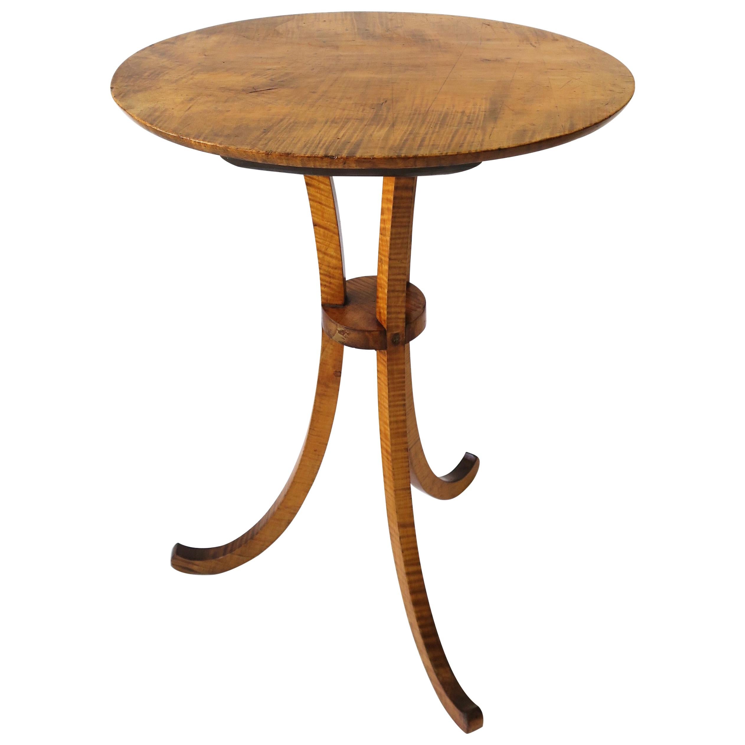 Gueridon Maple Wood End or Side Table with Flared Leg Tripod Base  For Sale