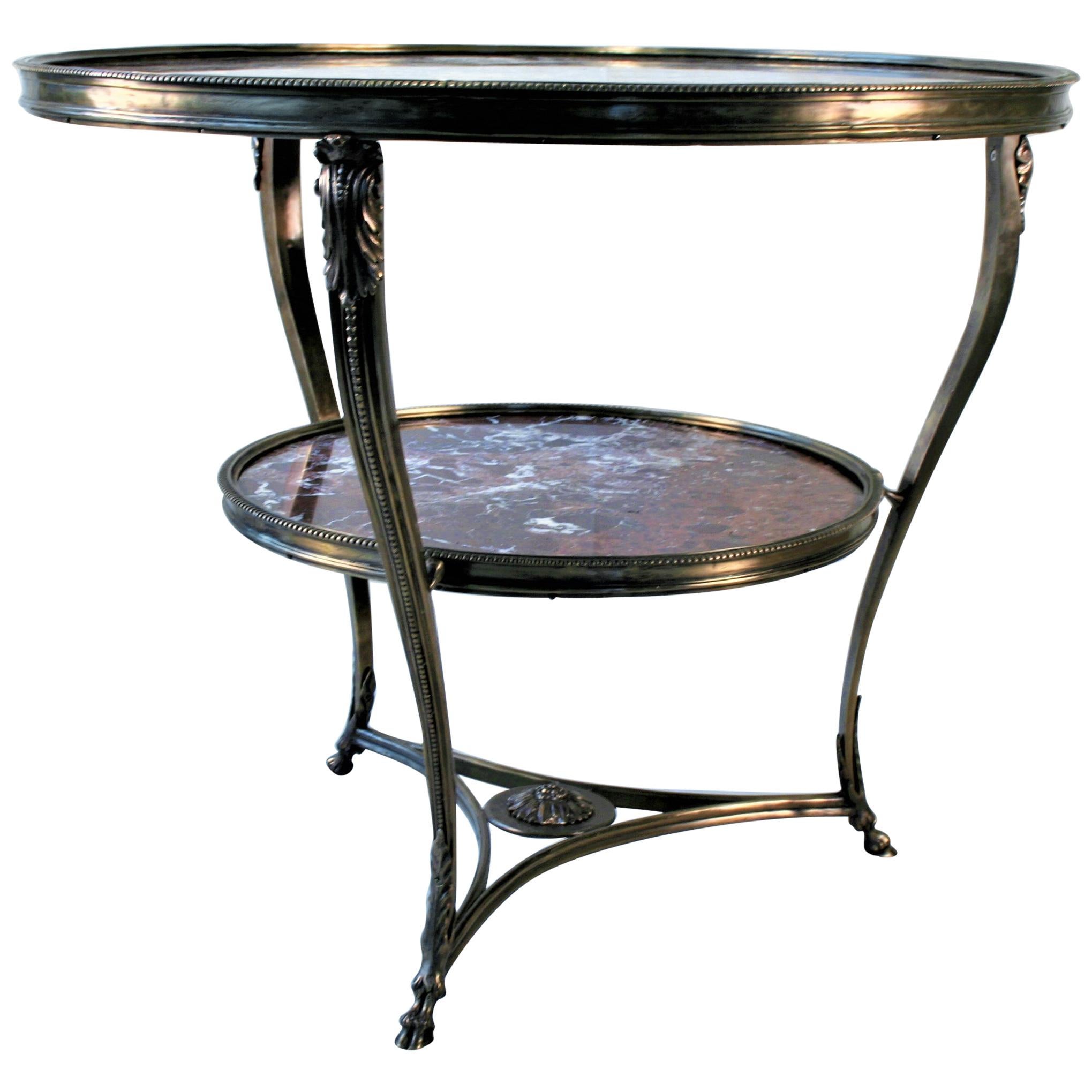 Gueridon Marble Table, Red Italian Marble, Bronze Casting Style of