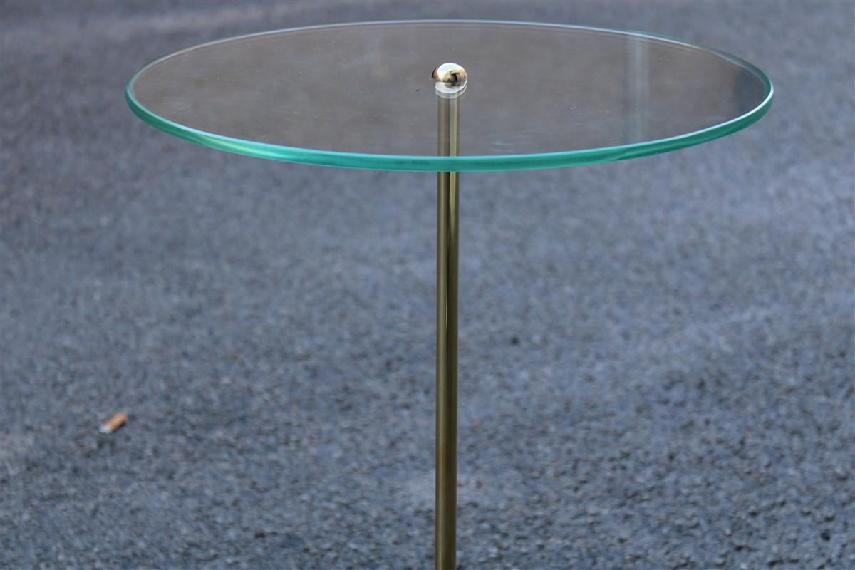 Contemporary Gueridon Minimalist in solid Brass Round Crystal top Night Stand Table coffee For Sale