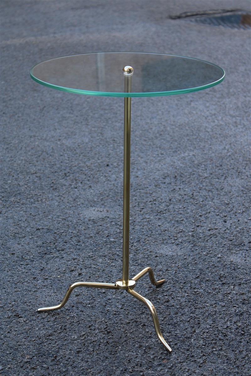Gueridon Minimalist in solid Brass Round Crystal top Night Stand Table coffee For Sale 4