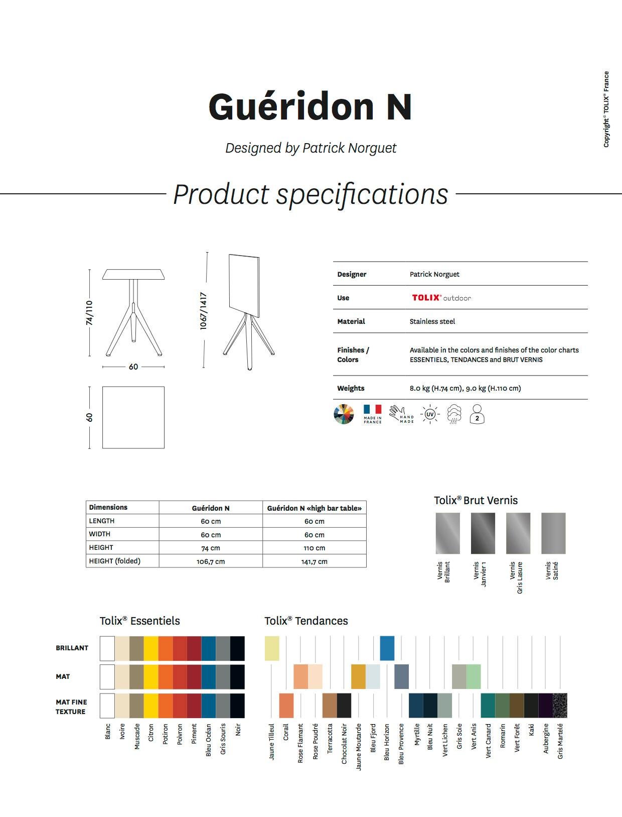 Gueridon N Table 60x60 in Pop Colors by Patrick Norguet & Tolix For Sale 2