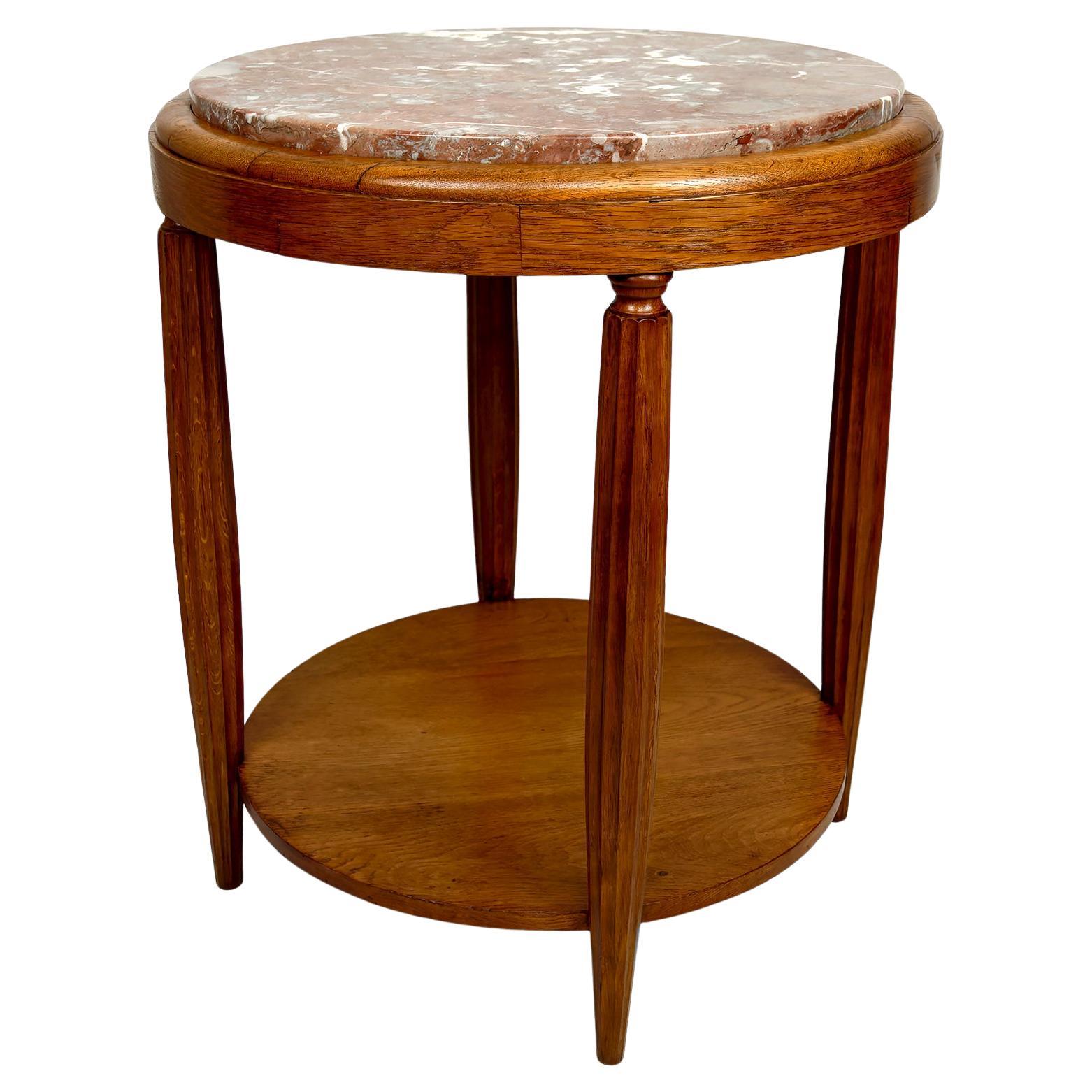 Gueridon / Tavolino in Oak con piano in marmo Griotte Francia, Art Déco, C.C. 1920