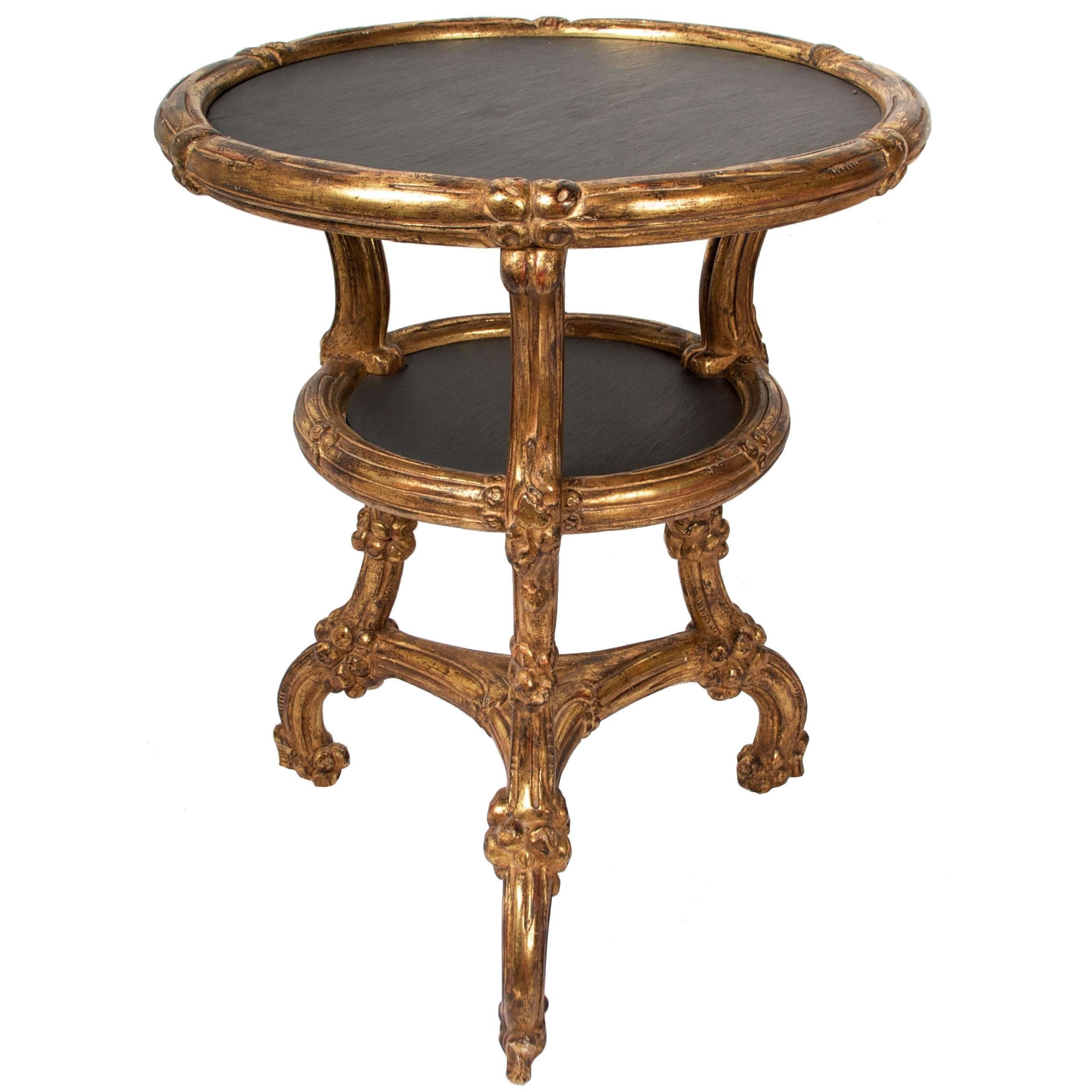 Gueridon Side Table, gilded, inset rift cut slate top