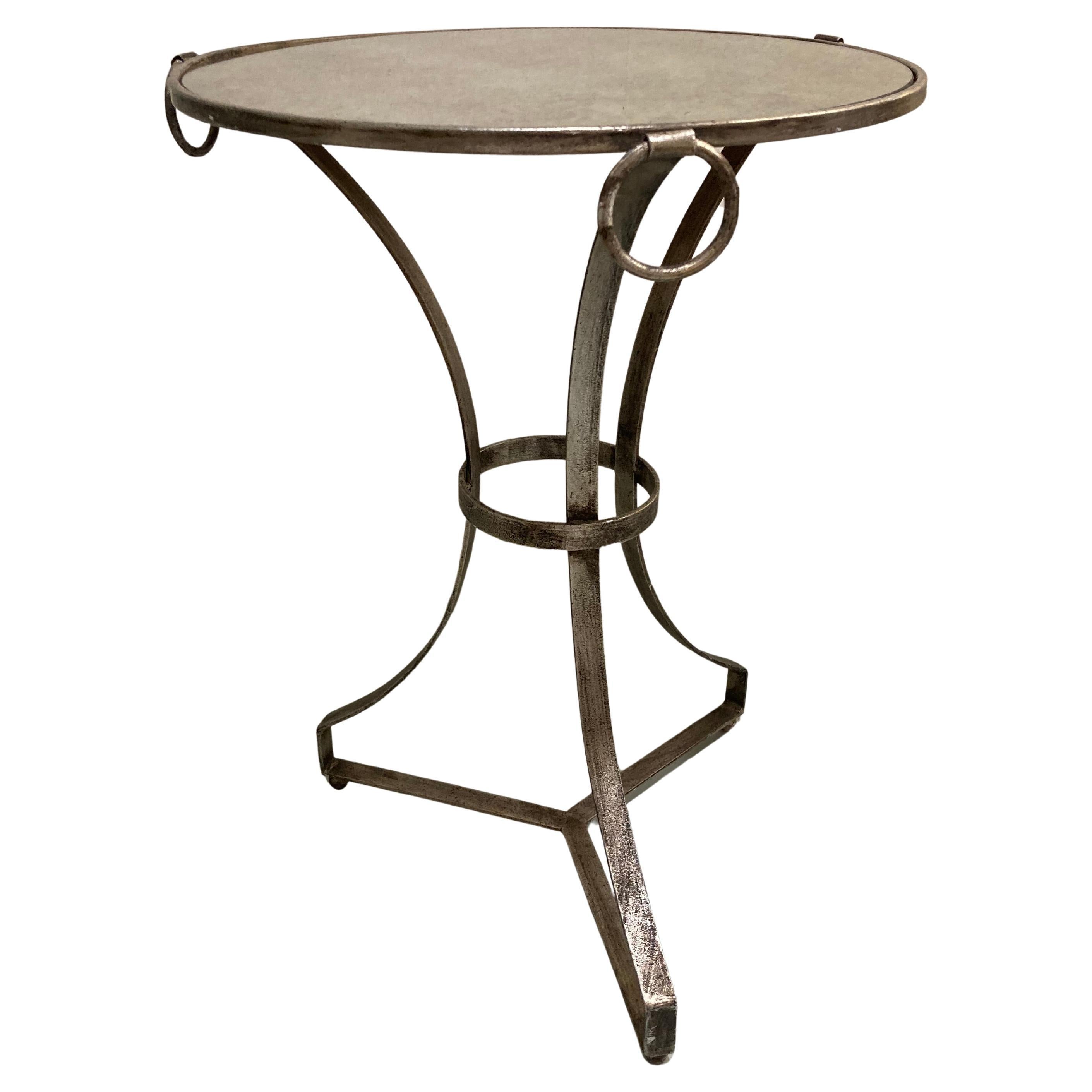 Gueridon Silver Leaf Finish on Metal Table With Antique Mirror Top