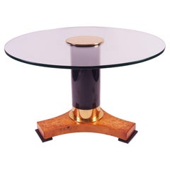 Gueridon style coffee table / side table - in Walnut, brass and thick glass