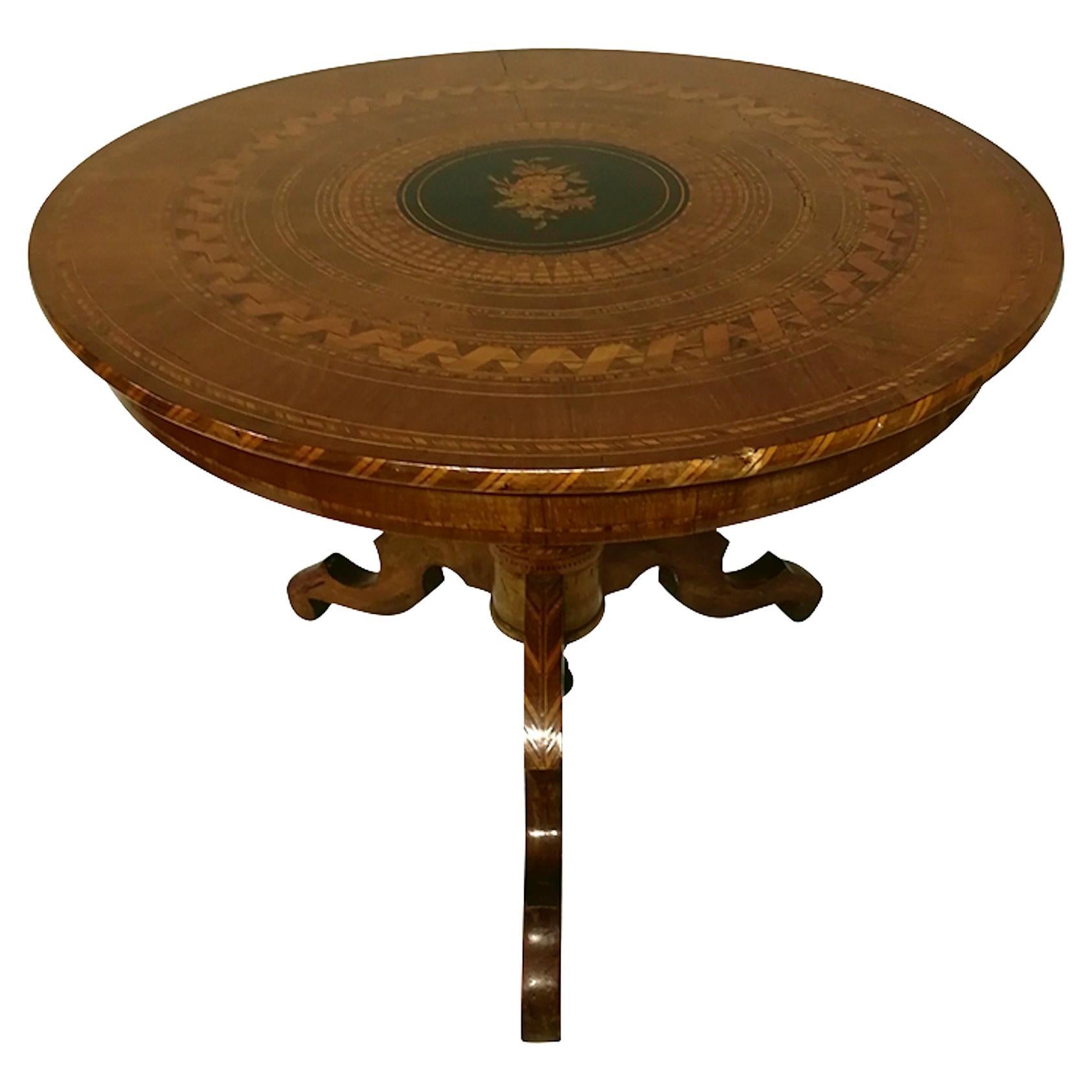 Guéridon Table in Dutch Marquetery 19th Century For Sale