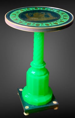 Guéridon Table in Green Opaline and Eglomized Top, Bohemia 19th Century
