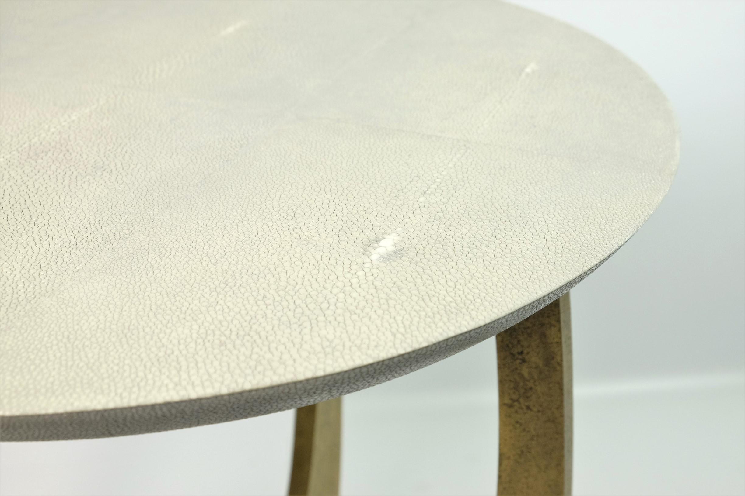French Gueridon Table in Shagreen and Textured Brass by Ginger Brown For Sale
