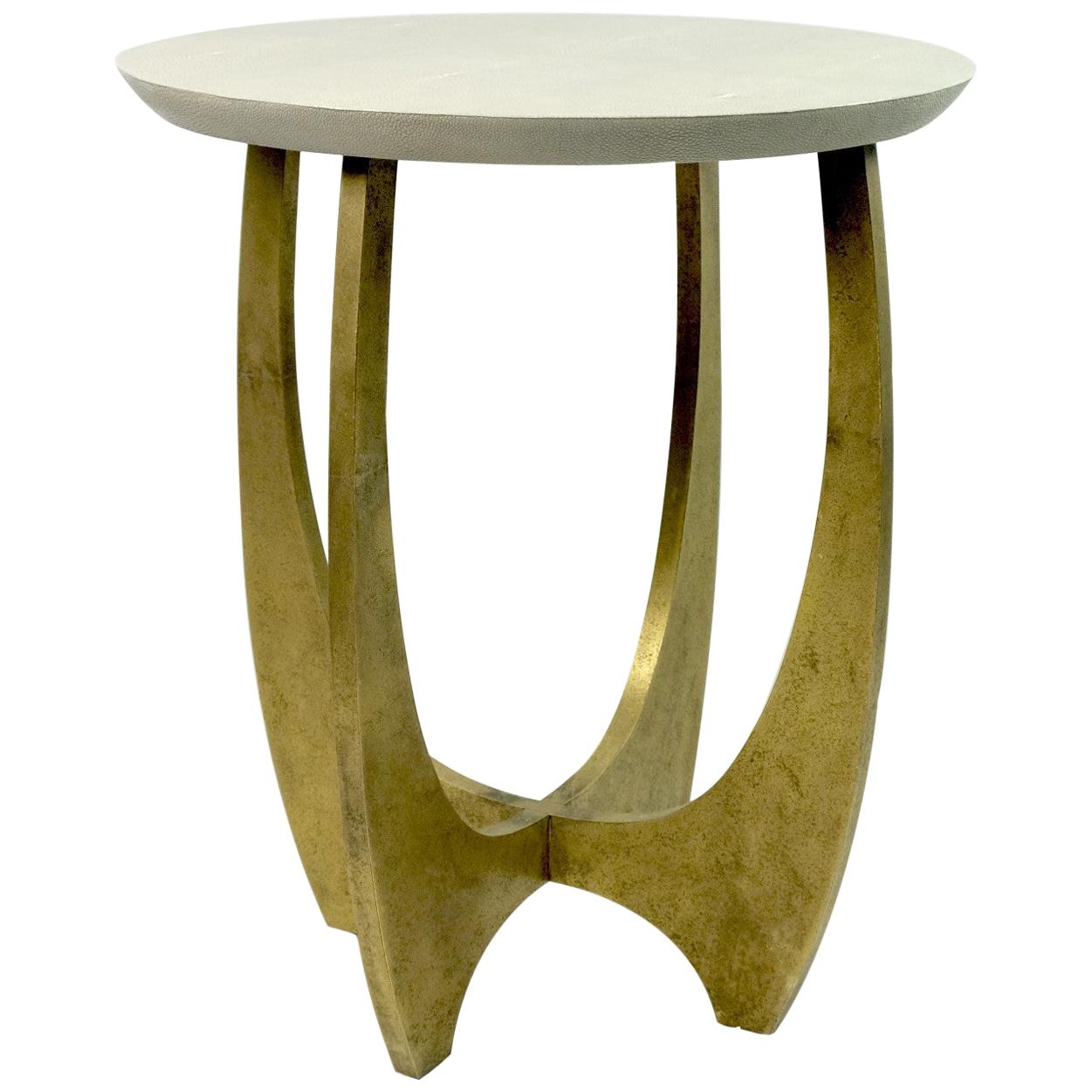 Gueridon Table in Shagreen and Textured Brass by Ginger Brown