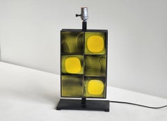 Gueridon Table Lamp with 12 Rare Green "Planete" Tiles by Roger Capron