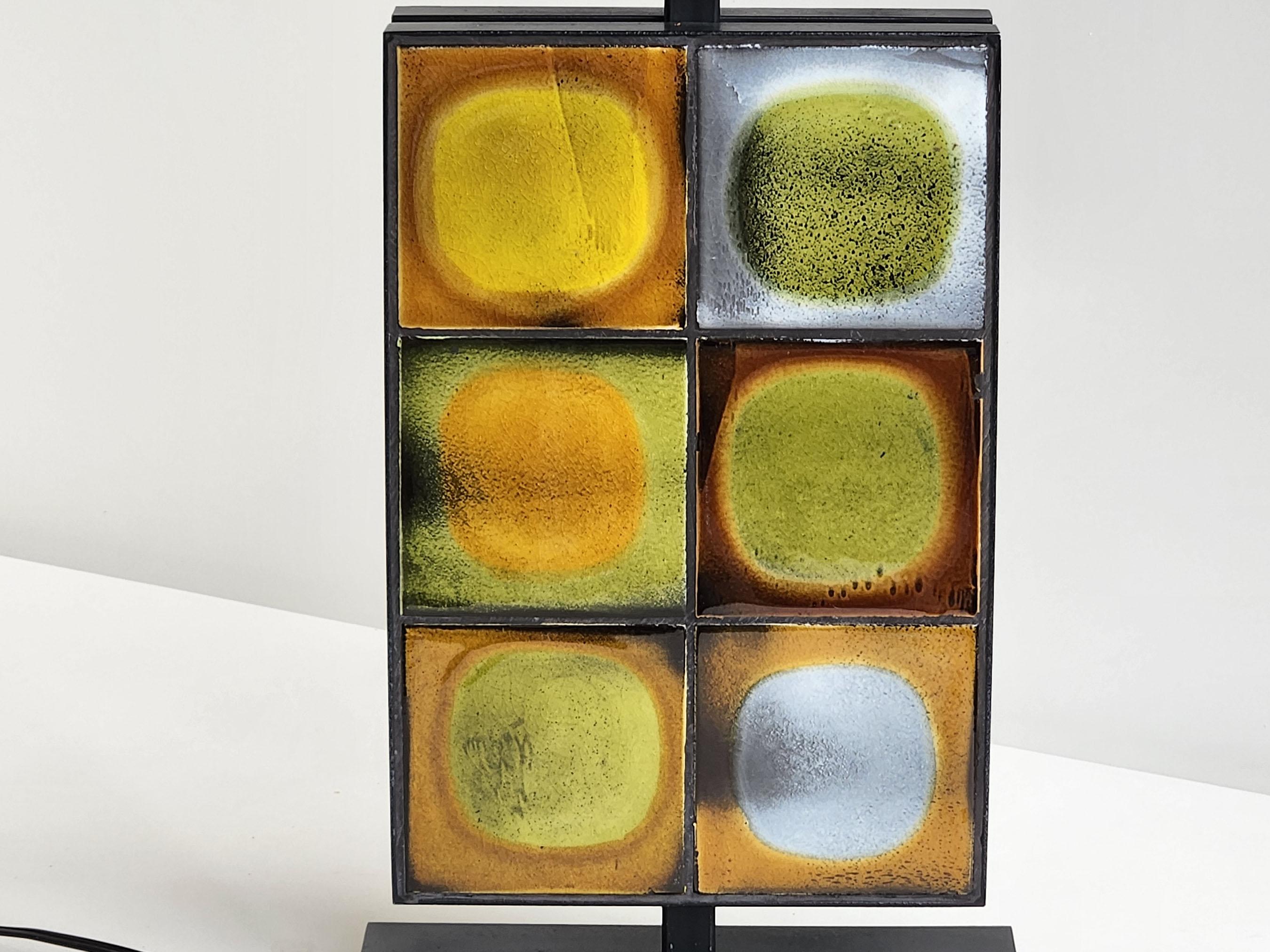 Lampe de table Gueridon avec 12 carreaux verts « Planete » rares de Roger Capron Neuf - En vente à Stratford, CT