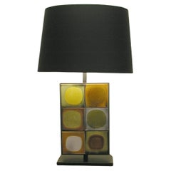 Gueridon Table Lamp with 12 Rare Green "Planete" Tiles by Roger Capron