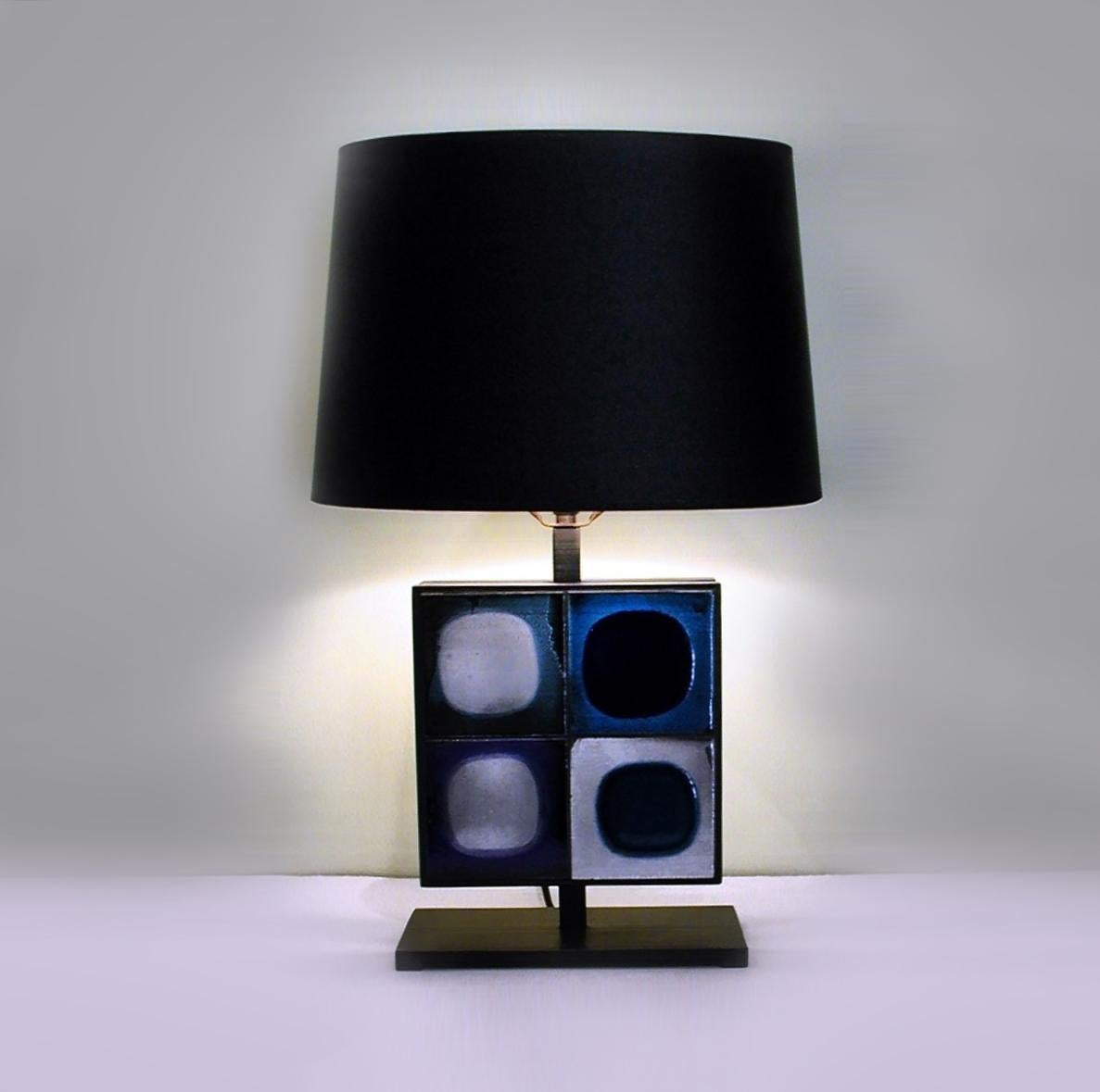 Wood Gueridon Table Lamp with Rare Blue 