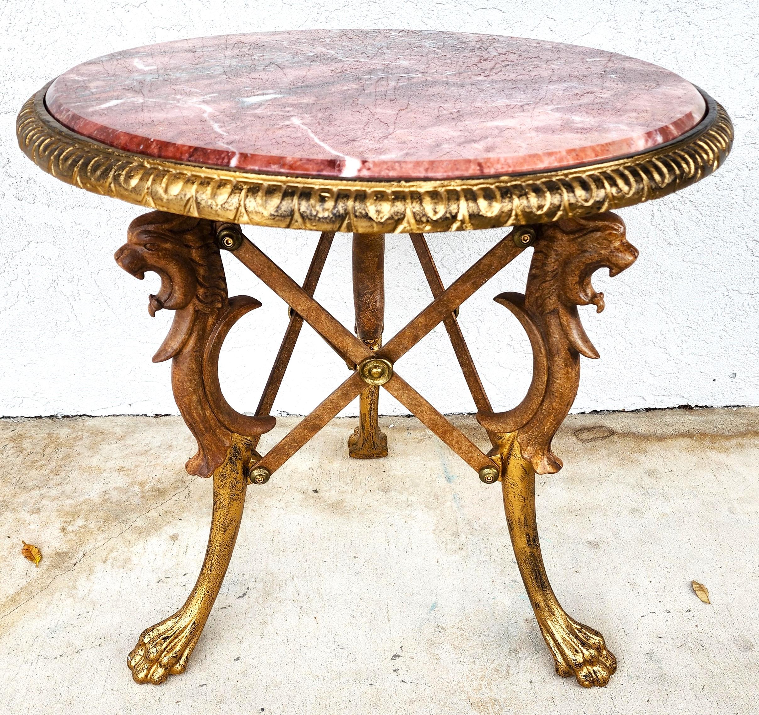 Gueridon Table Patinated and Gilt-Bronze with Marble Top In Good Condition For Sale In Lake Worth, FL