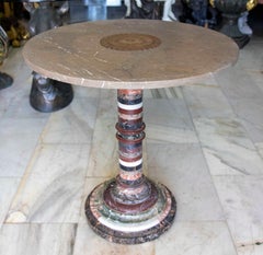 Gueridon Table with Marble Pieces of Different Colors and Bronze.