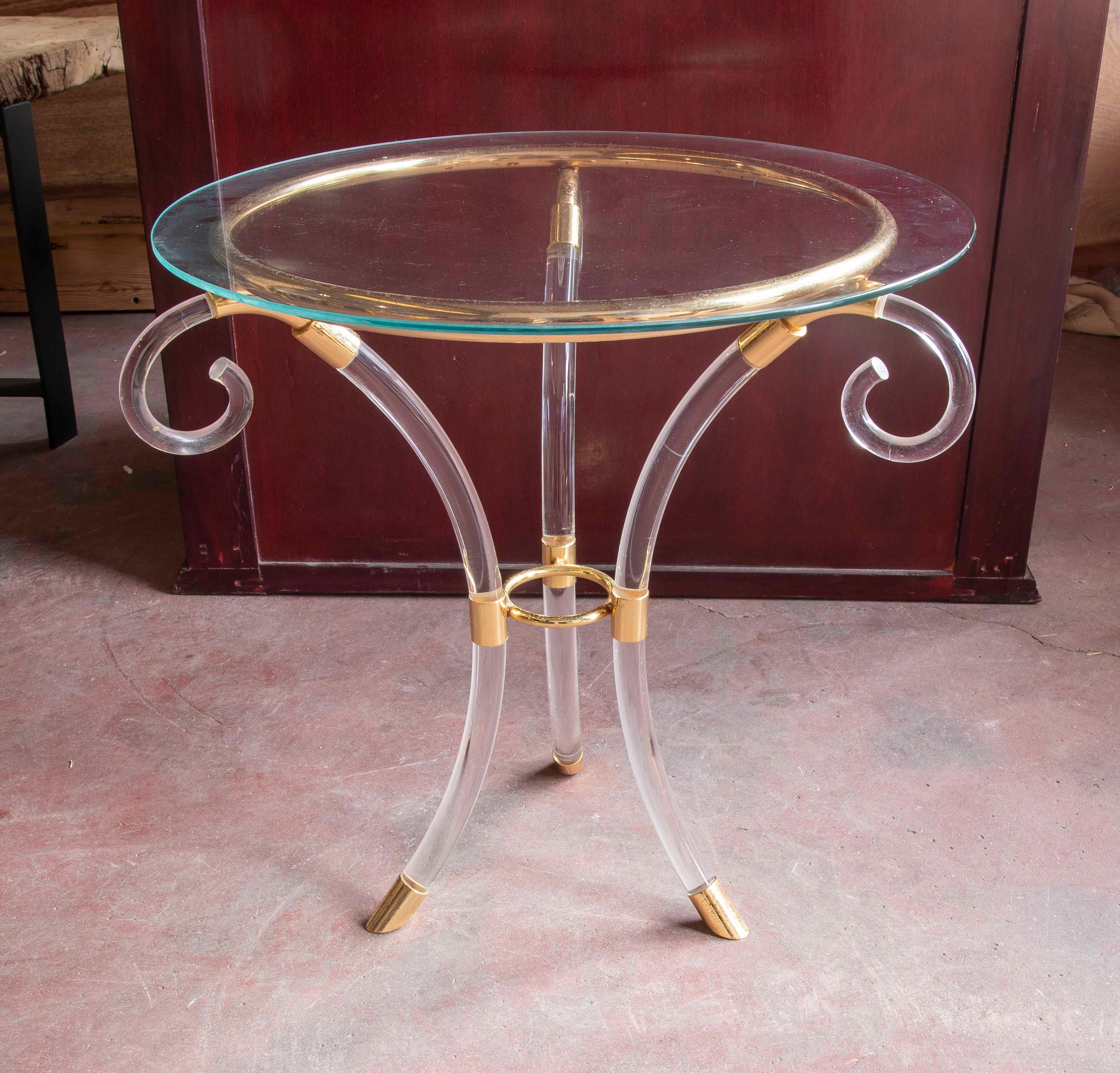 20th Century Gueridon with Metraquilate Base and Glass Top For Sale