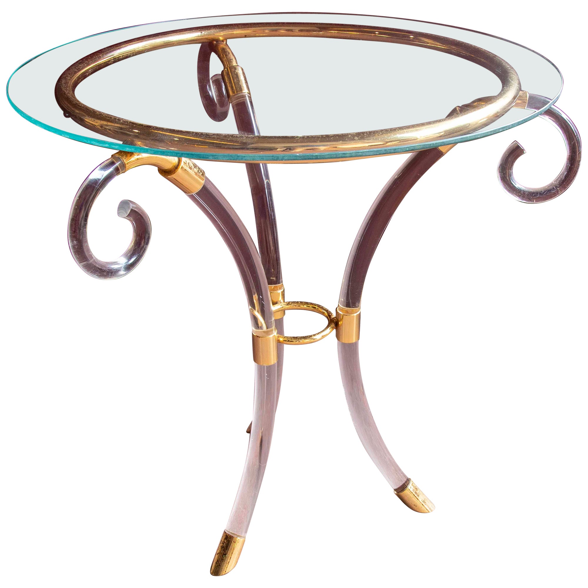 Gueridon con base in metraquilato e piano in vetro in vendita