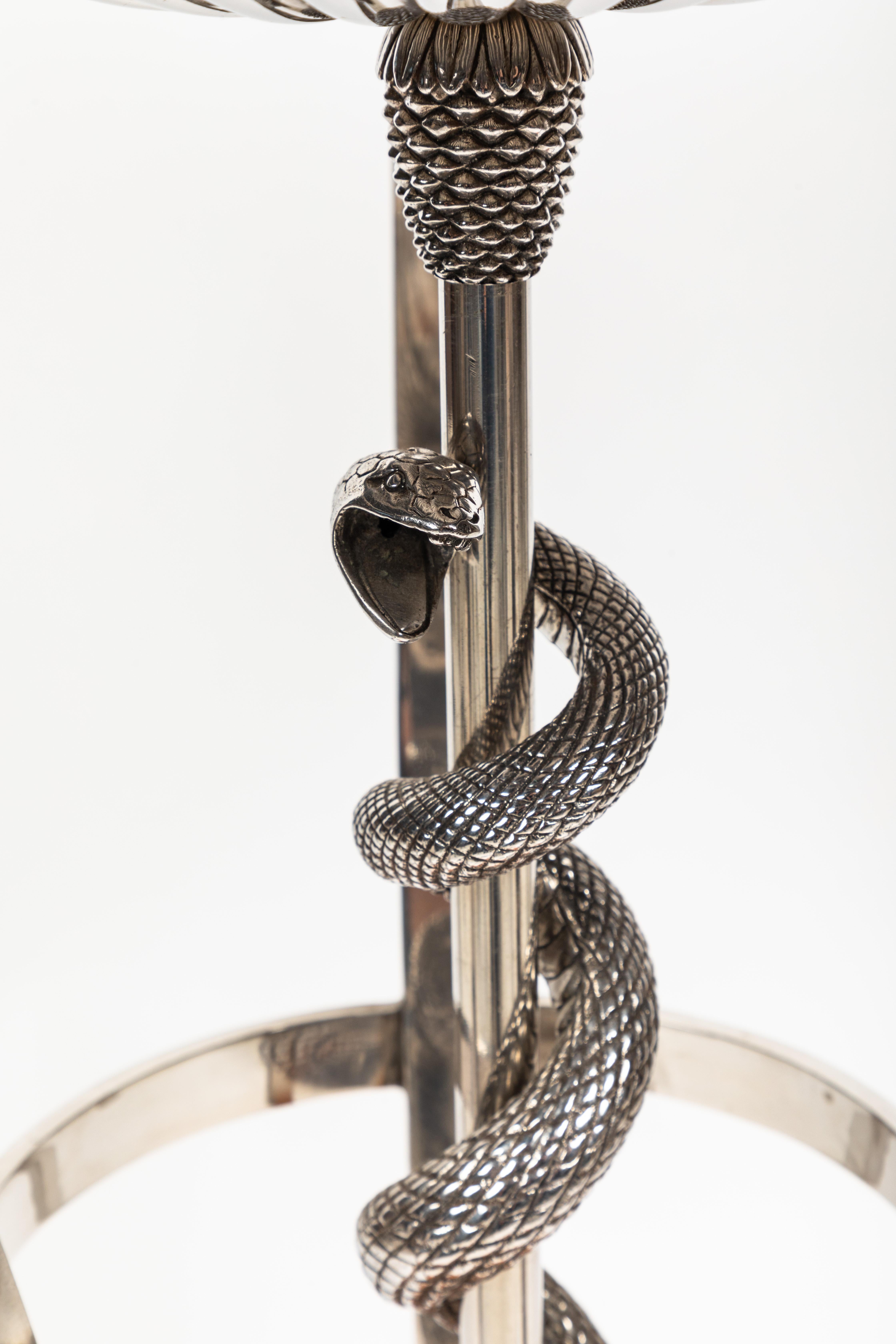 Stainless Steel Gueridon with Snake Detail by Theodore Alexander