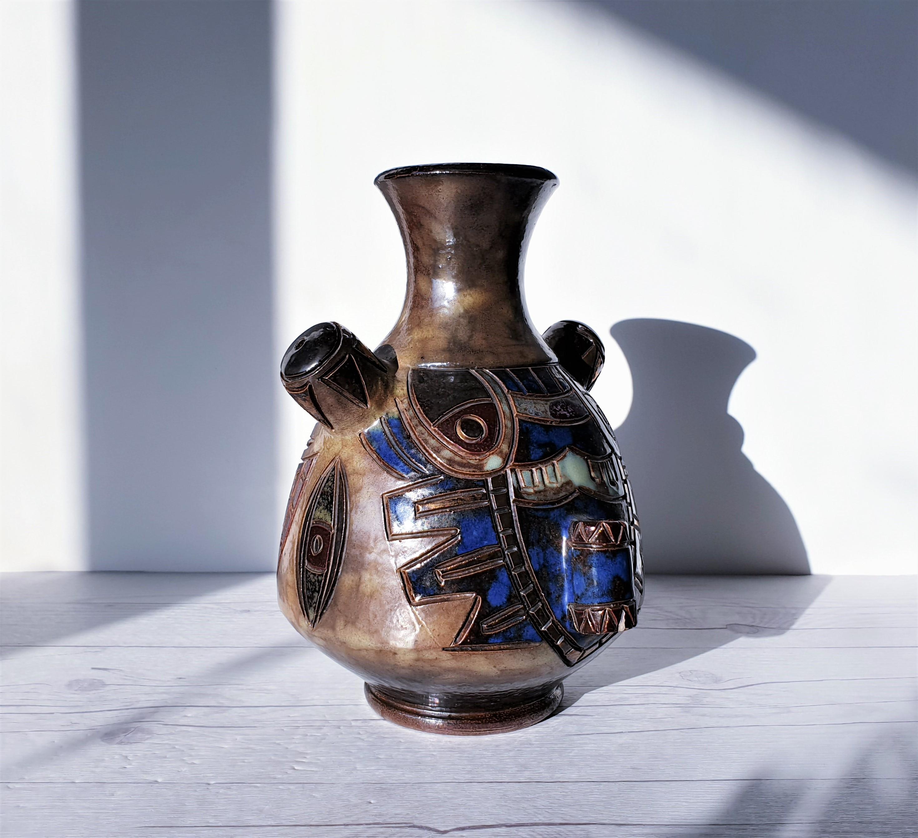 Guérin by Roger Guérin, Double-Sided Decor Salt-Glaze Stoneware Vase, 1940s For Sale 3