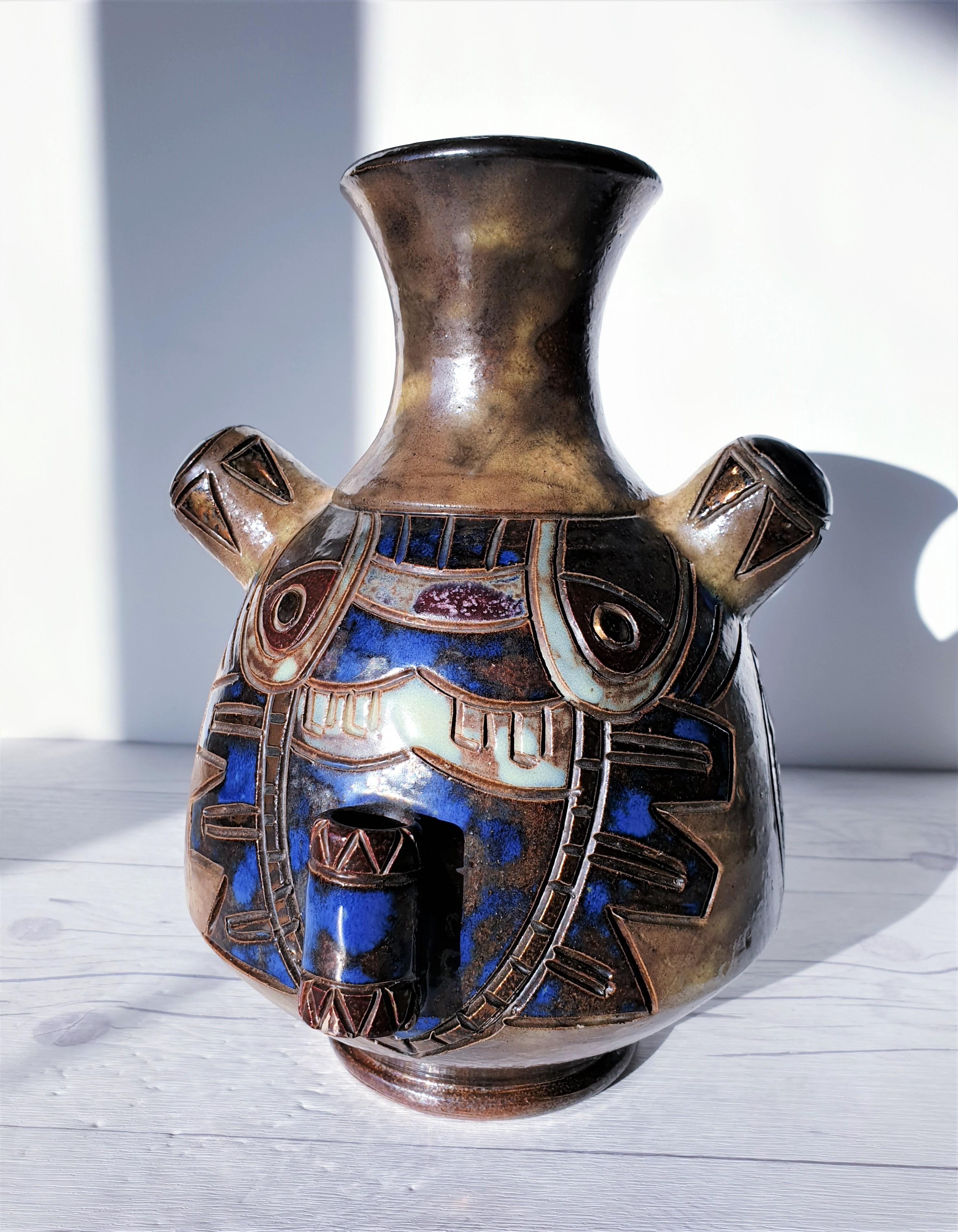 Guérin by Roger Guérin, Double-Sided Decor Salt-Glaze Stoneware Vase, 1940s For Sale 4
