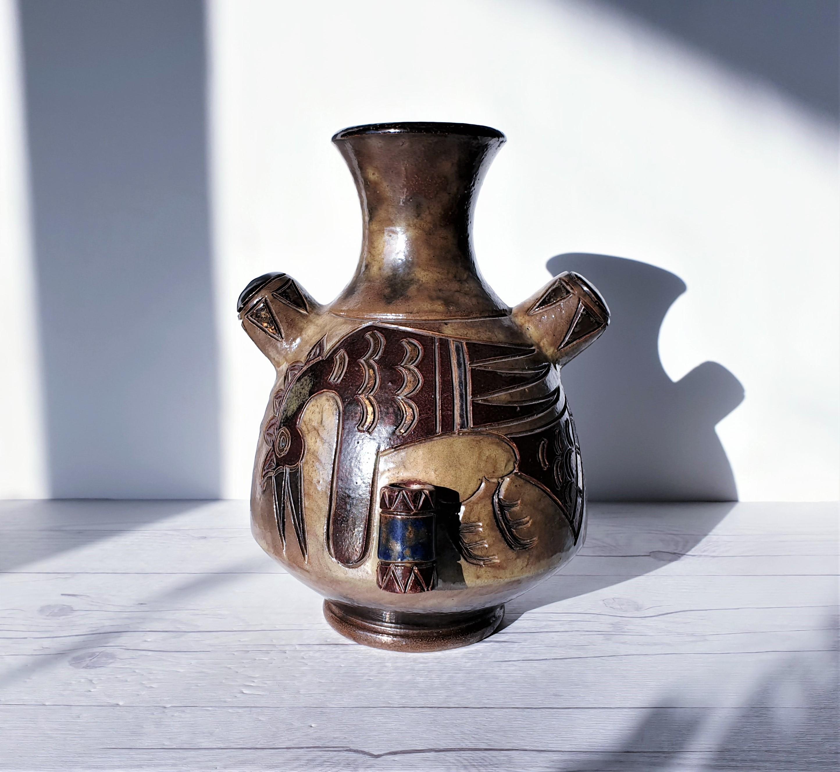 Mid-20th Century Guérin by Roger Guérin, Double-Sided Decor Salt-Glaze Stoneware Vase, 1940s For Sale