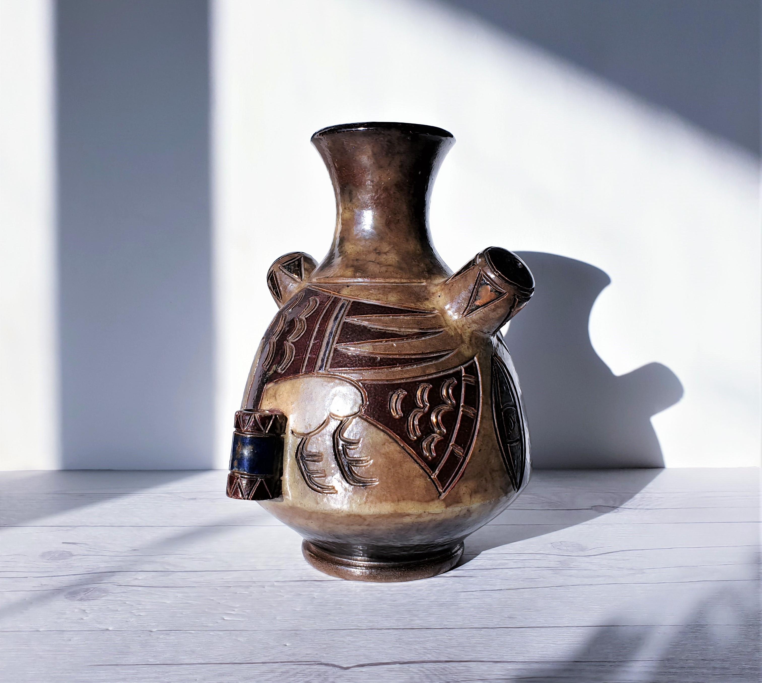 Ceramic Guérin by Roger Guérin, Double-Sided Decor Salt-Glaze Stoneware Vase, 1940s For Sale