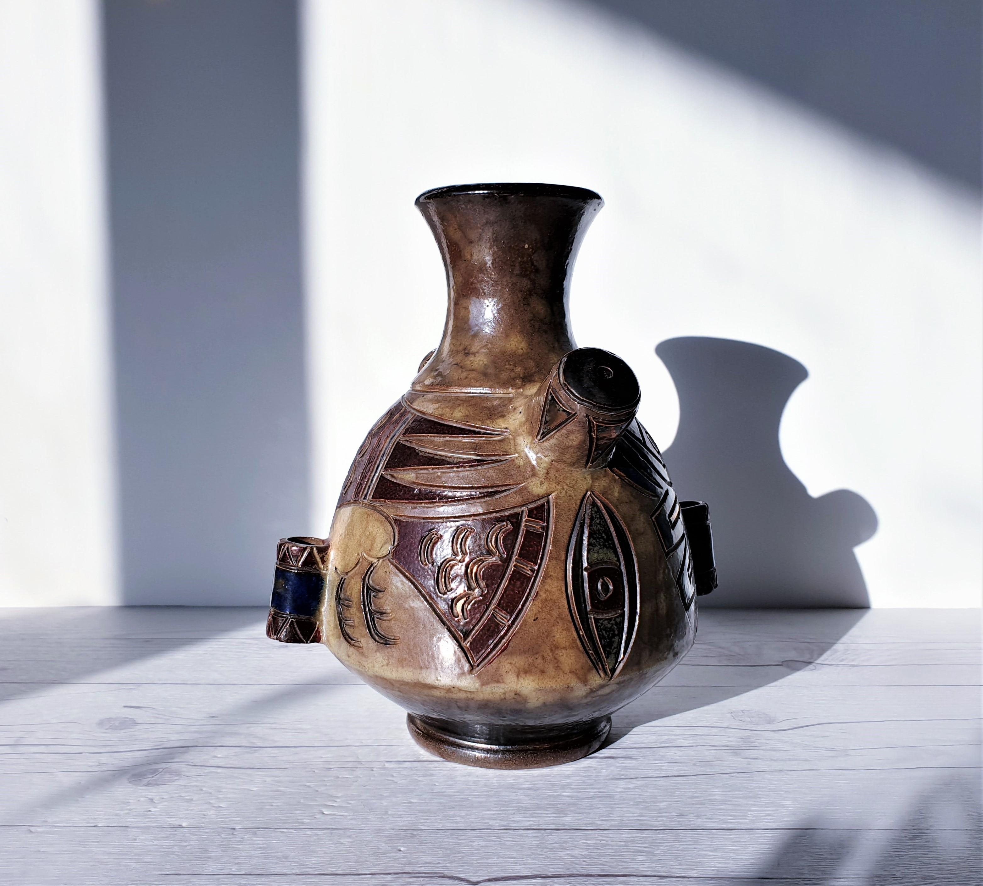 Guérin by Roger Guérin, Double-Sided Decor Salt-Glaze Stoneware Vase, 1940s For Sale 1
