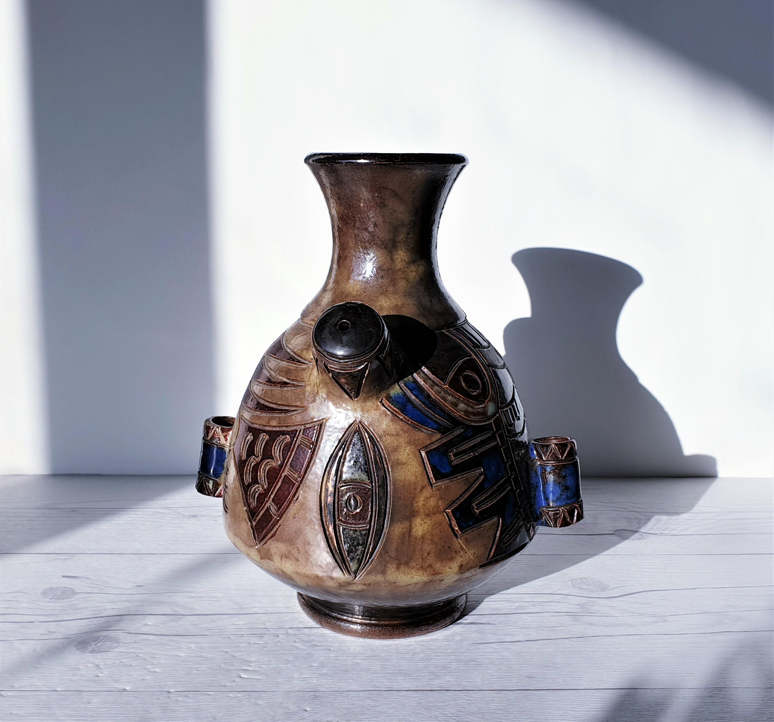 Guérin by Roger Guérin, Double-Sided Decor Salt-Glaze Stoneware Vase, 1940s For Sale 2