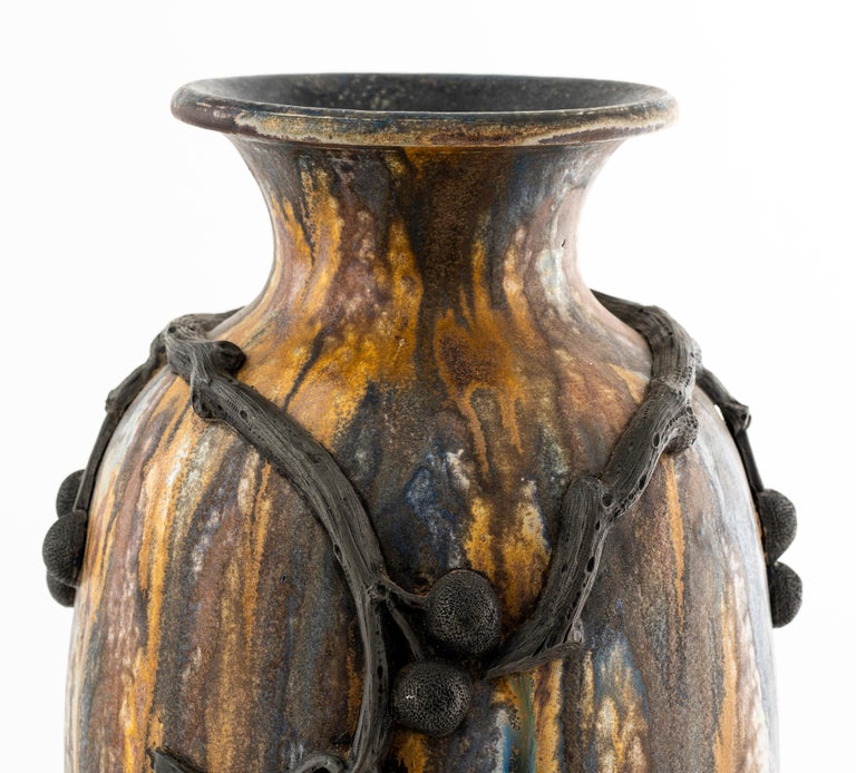 20th Century Guerin & Chezal Large Salt Glaze Pottery Vase For Sale