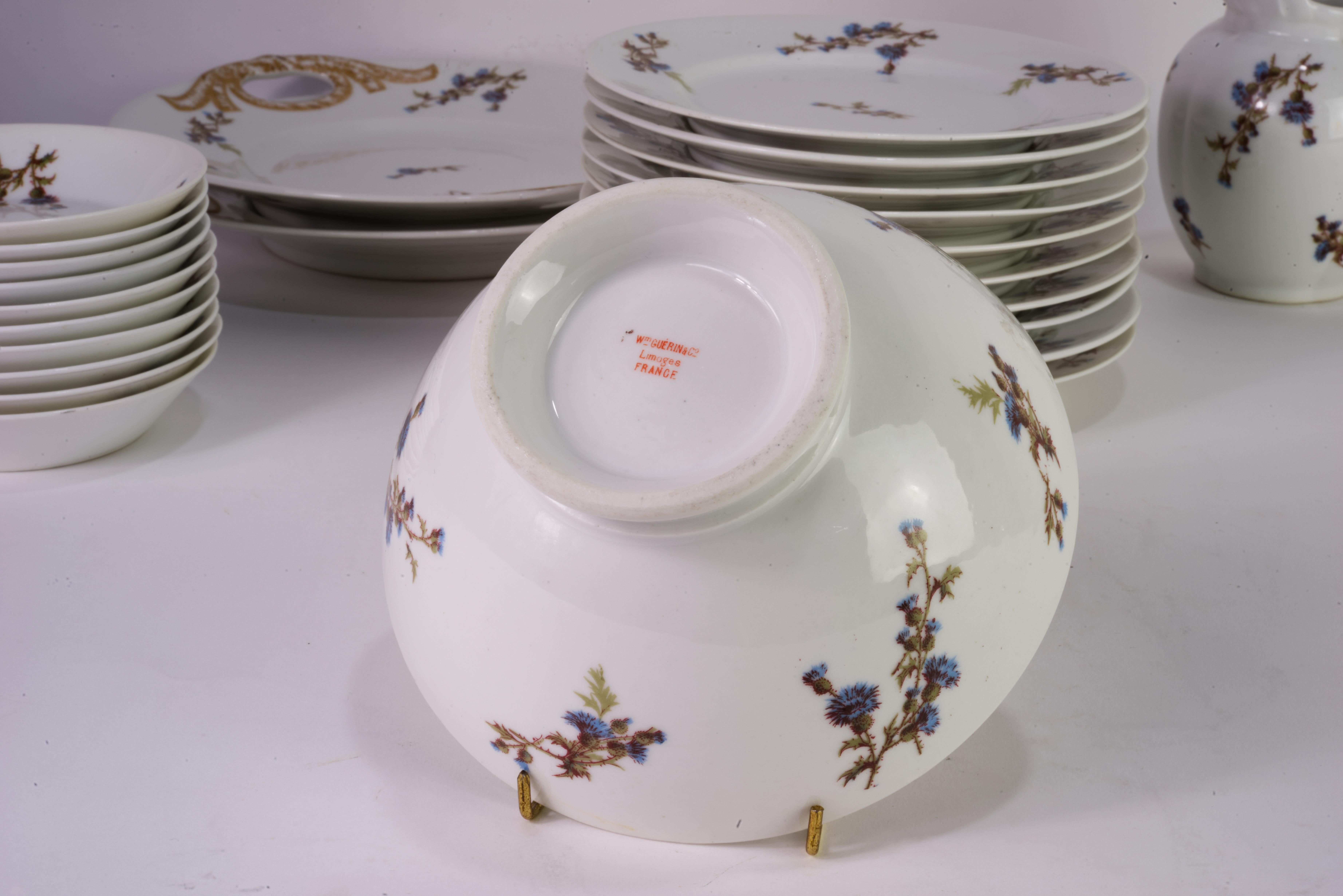 Guerin &Co Limoges Francia Servicio de Postre para 10, China de Hueso en venta 3