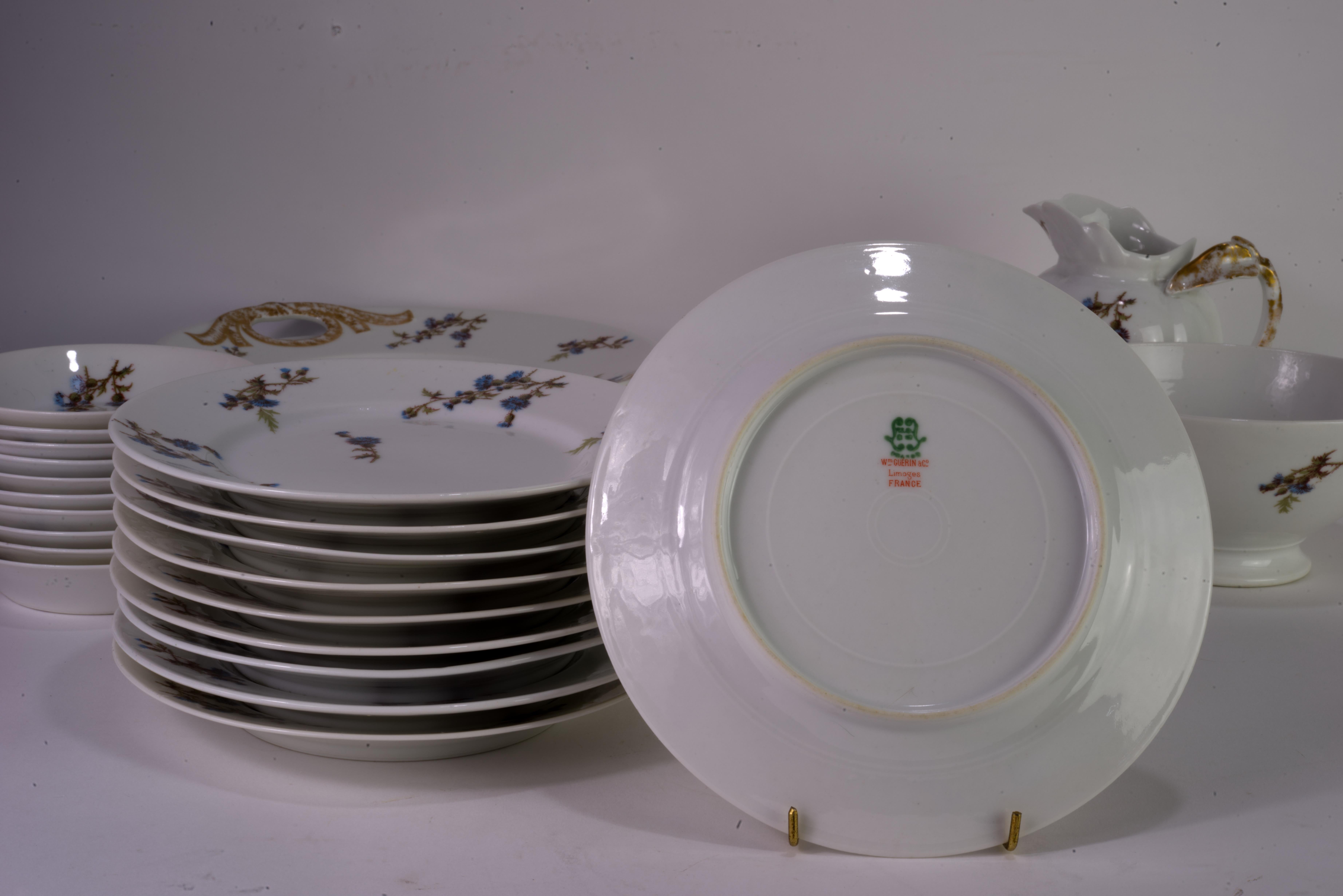 Guerin &Co Limoges Francia Servicio de Postre para 10, China de Hueso en venta 1