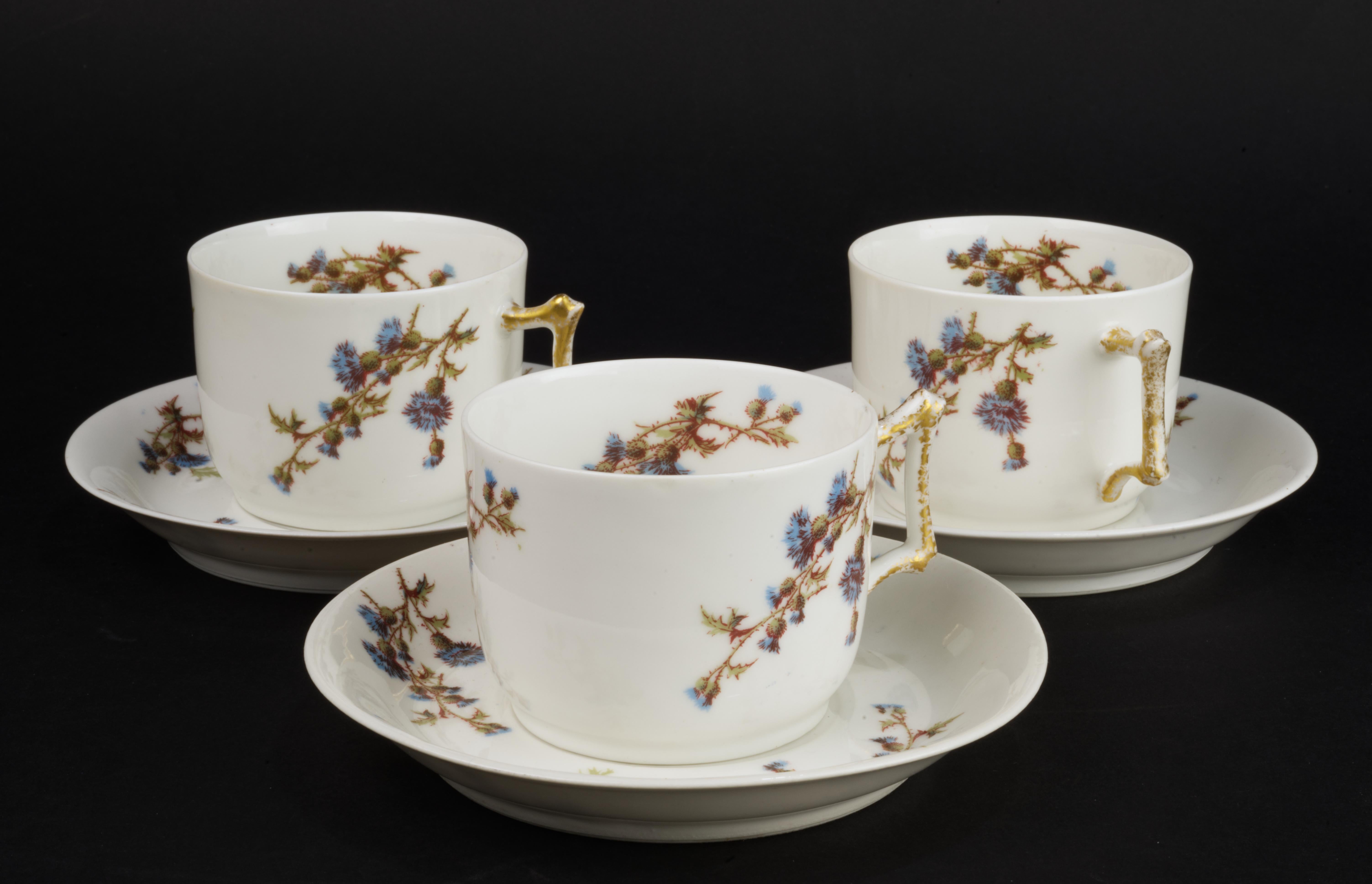 Victorian Guerin &Co Limoges France Set of 3 Cups and Saucers Bone China, 1891-1900 For Sale