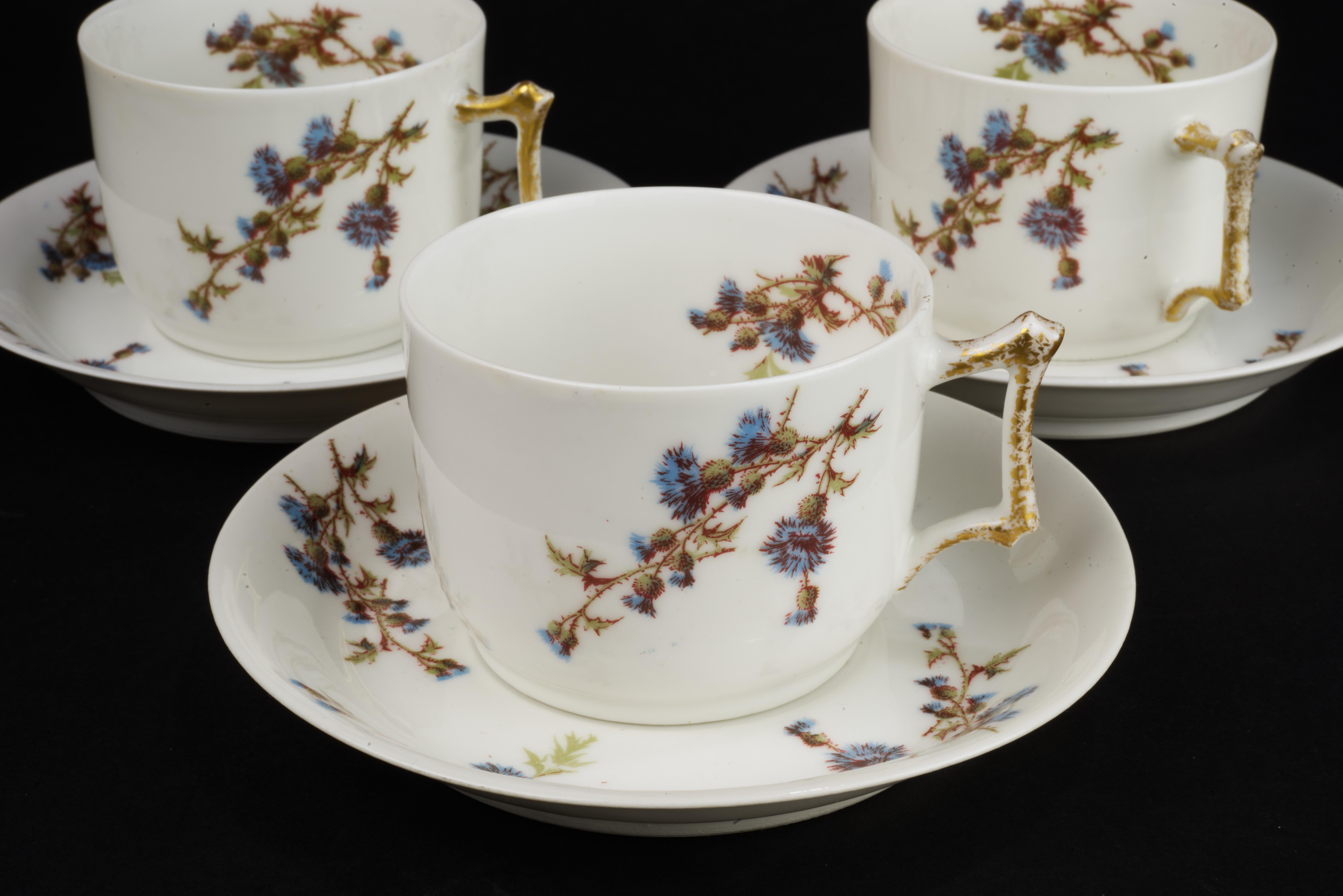 French Guerin &Co Limoges France Set of 3 Cups and Saucers Bone China, 1891-1900 For Sale