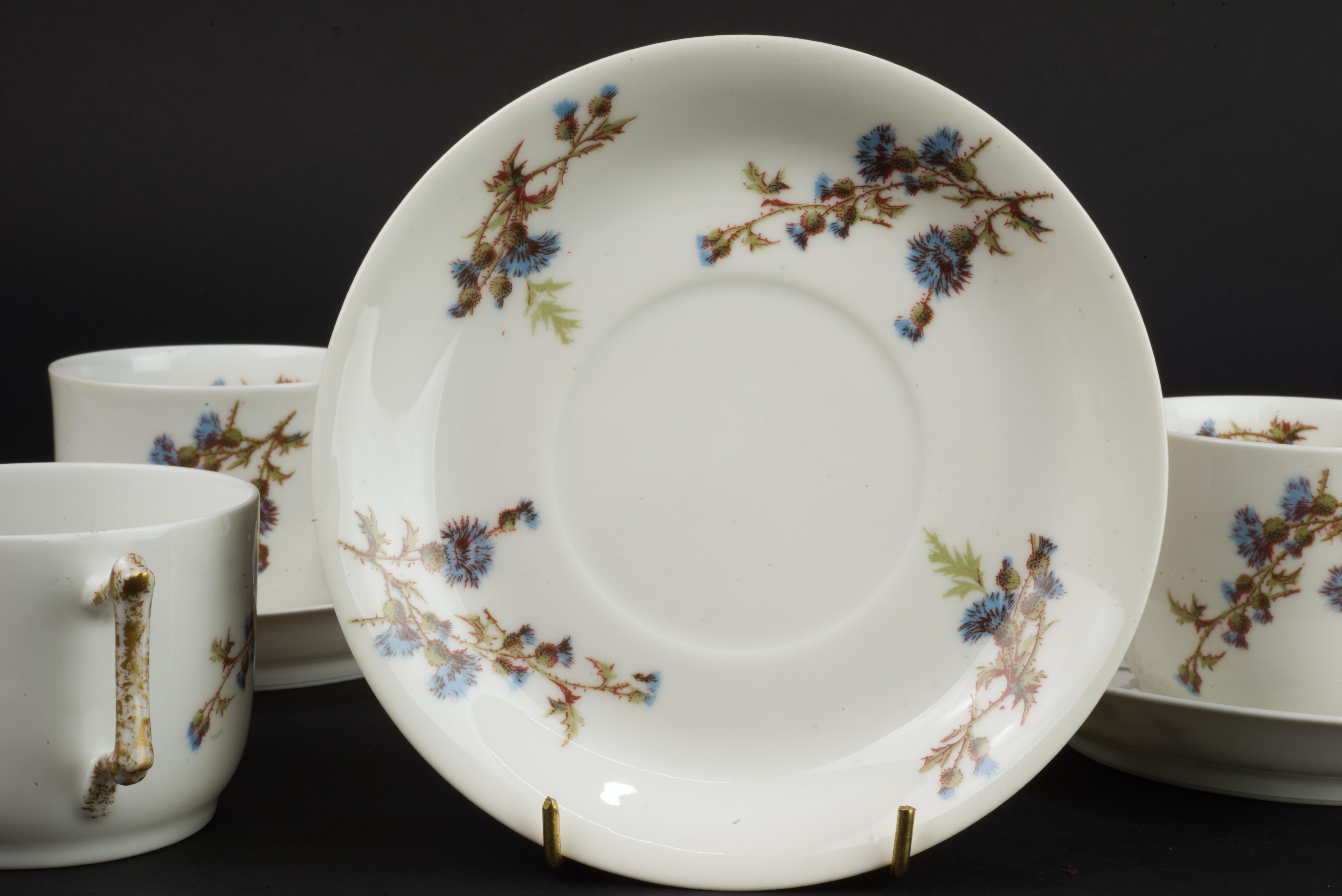Glazed Guerin &Co Limoges France Set of 3 Cups and Saucers Bone China, 1891-1900 For Sale