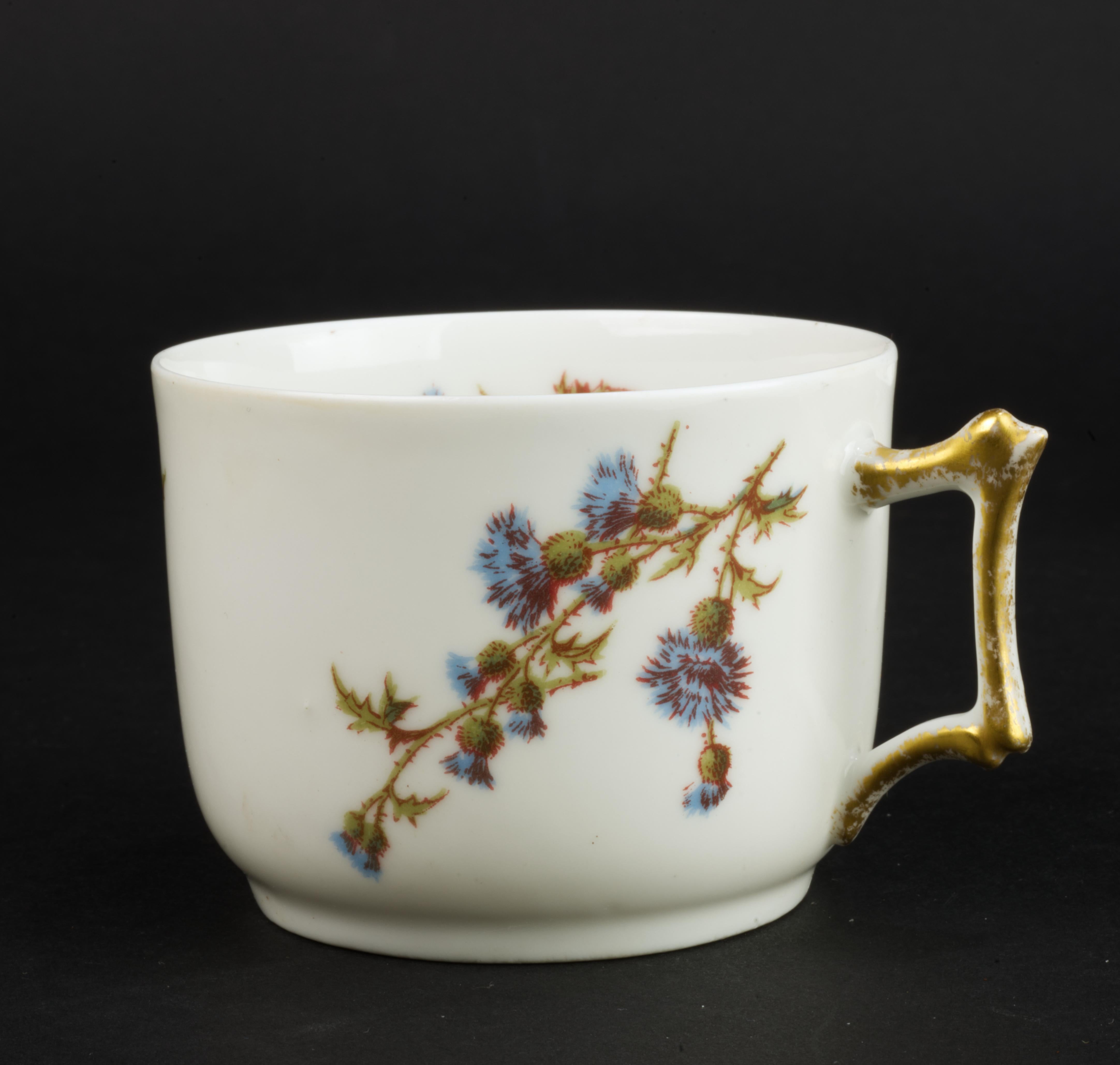 Porcelain Guerin &Co Limoges France Set of 3 Cups and Saucers Bone China, 1891-1900 For Sale