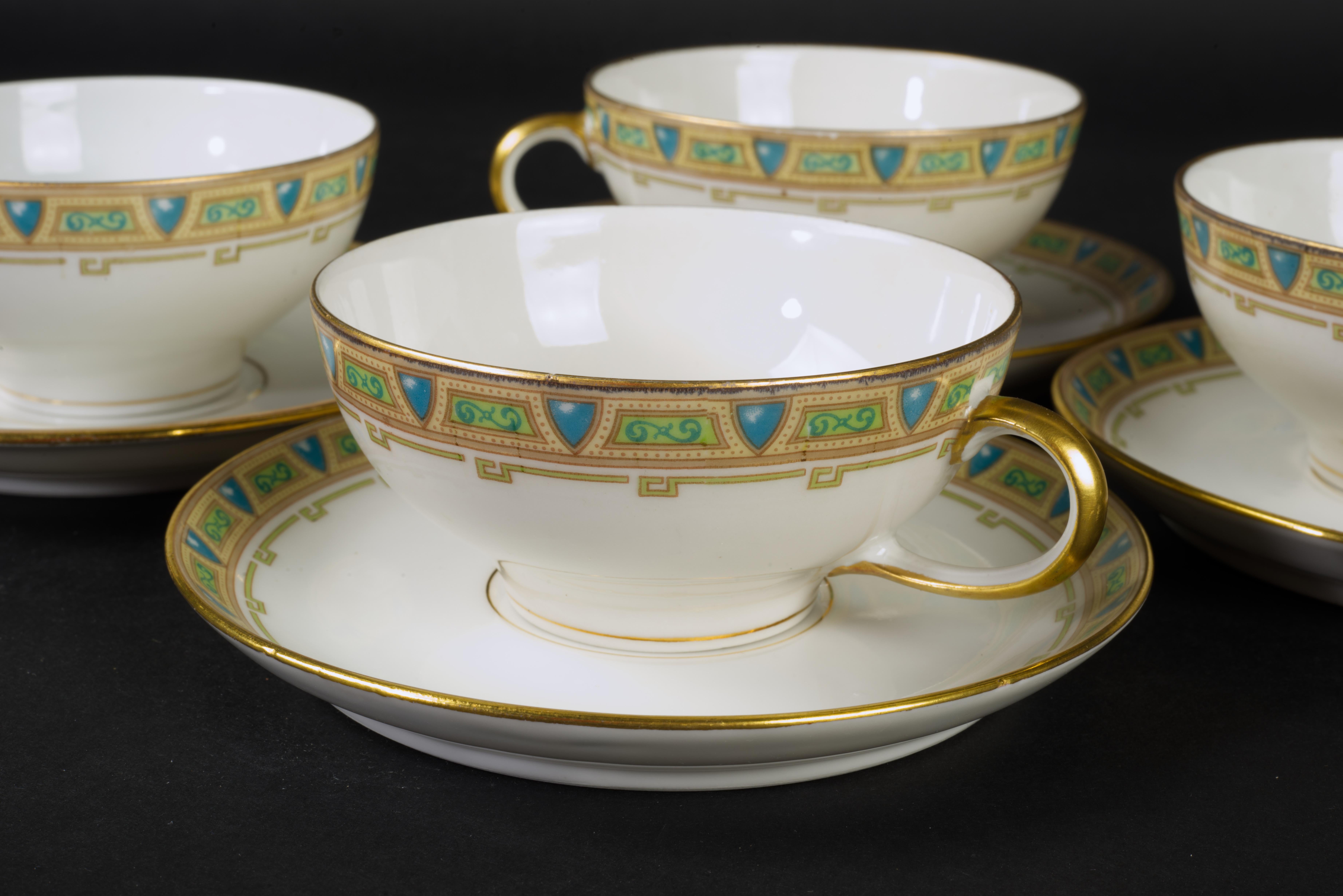 French Guerin &Co Limoges France Set of Four Porcelain Cups and Saucers 1891-1900