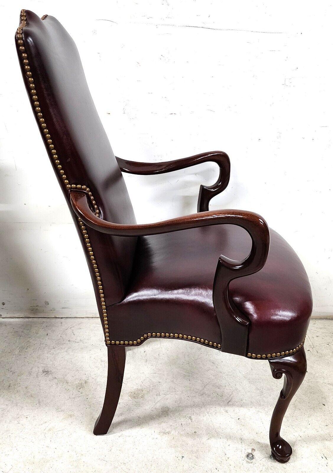 Mahogany Guerin Leather Accent Armchair by Hancock & Moore For Sale