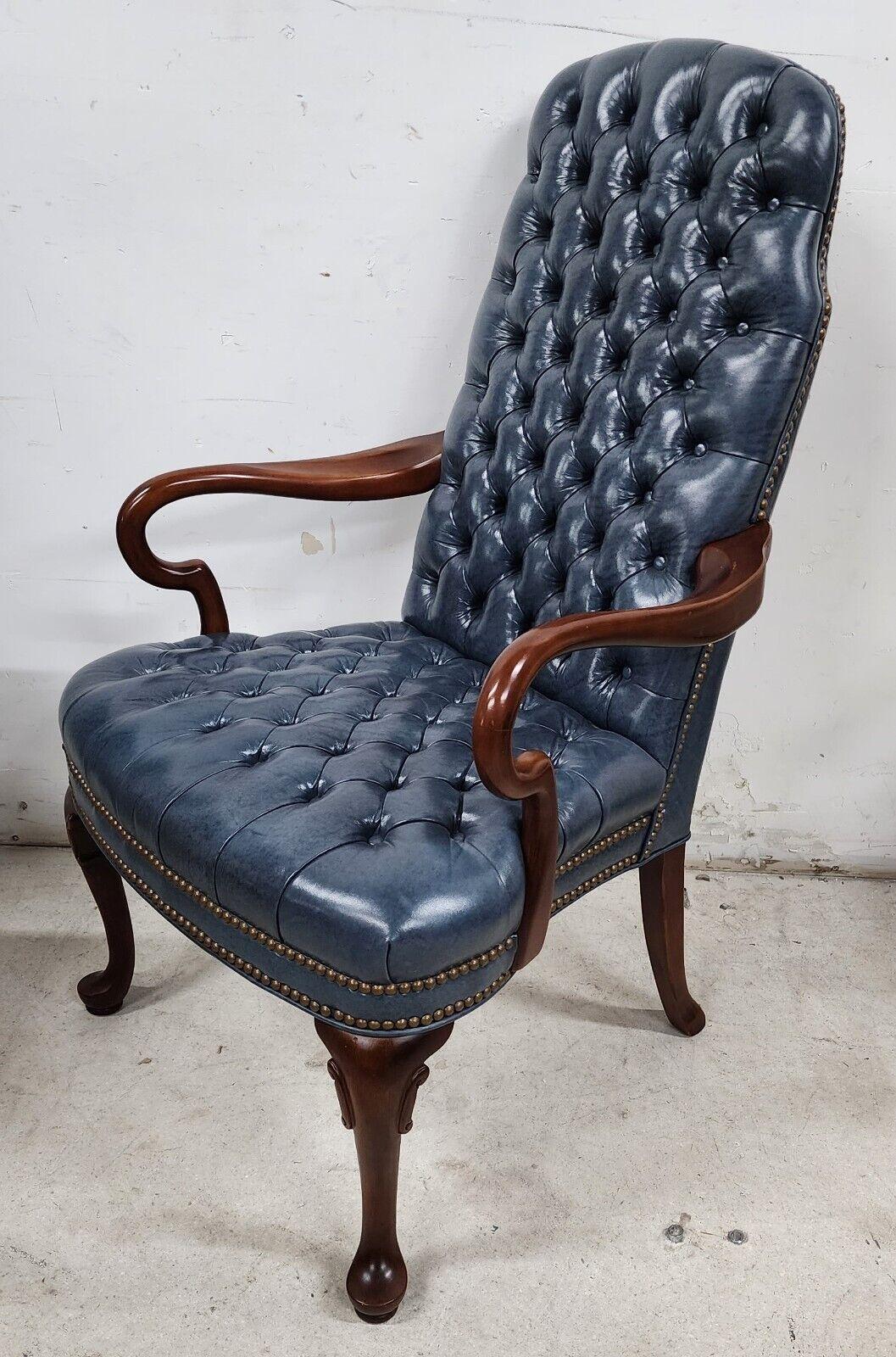 Guerin Leather Armchair Tufted Chesterfield Slate Blue by Leathercraft 5