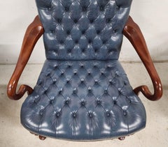 Poltrona Guerin in pelle Tufted Chesterfield Blu Ardesia di Leathercraft